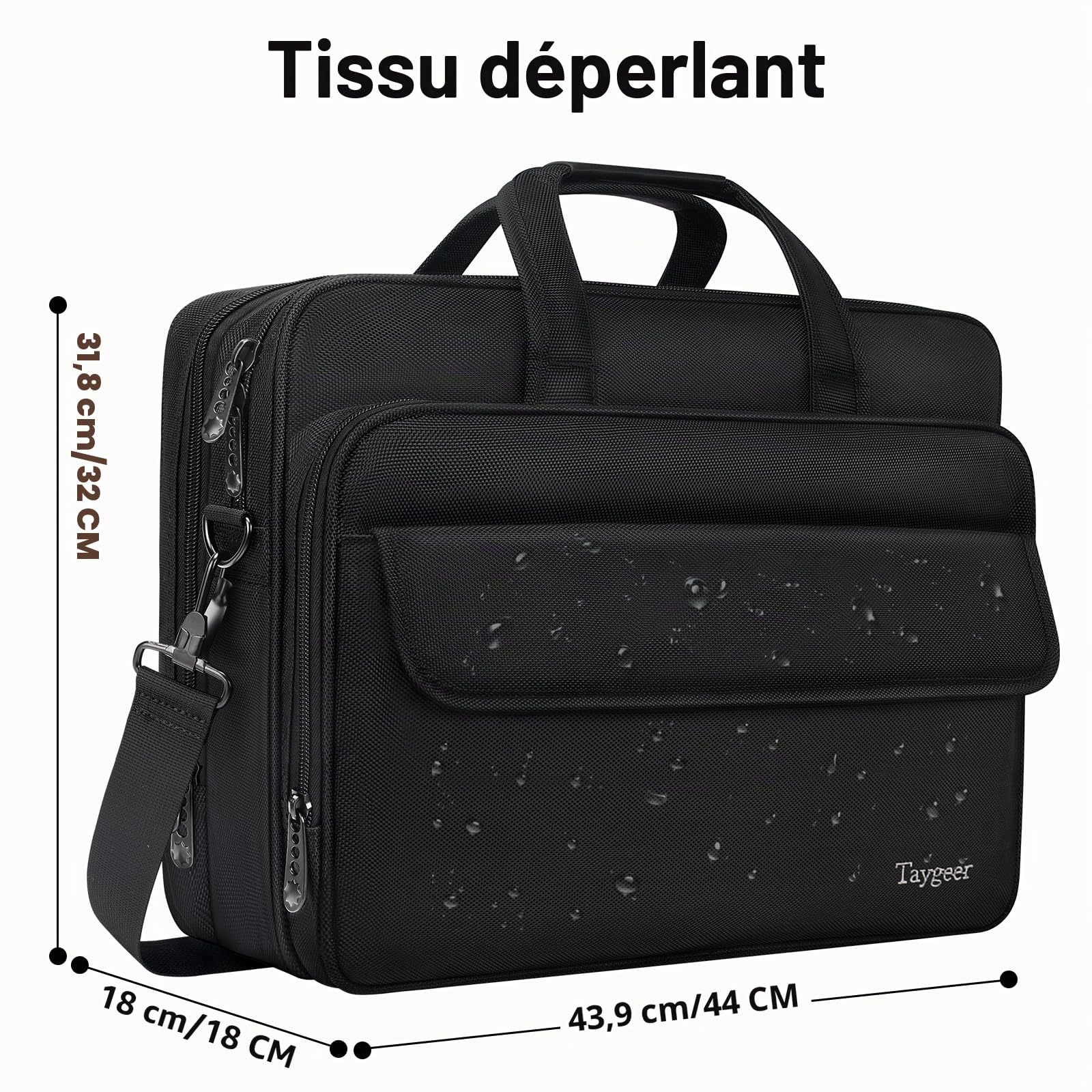 Taygeer Sac Ordinateur Portable Expansible 17 Poucse, Ordinateur Sac Messenger Résistant à l'eau Voyage Bureau Sacs bandouliere pour les hommes Portez sur Mallette Business Handcase, Noir