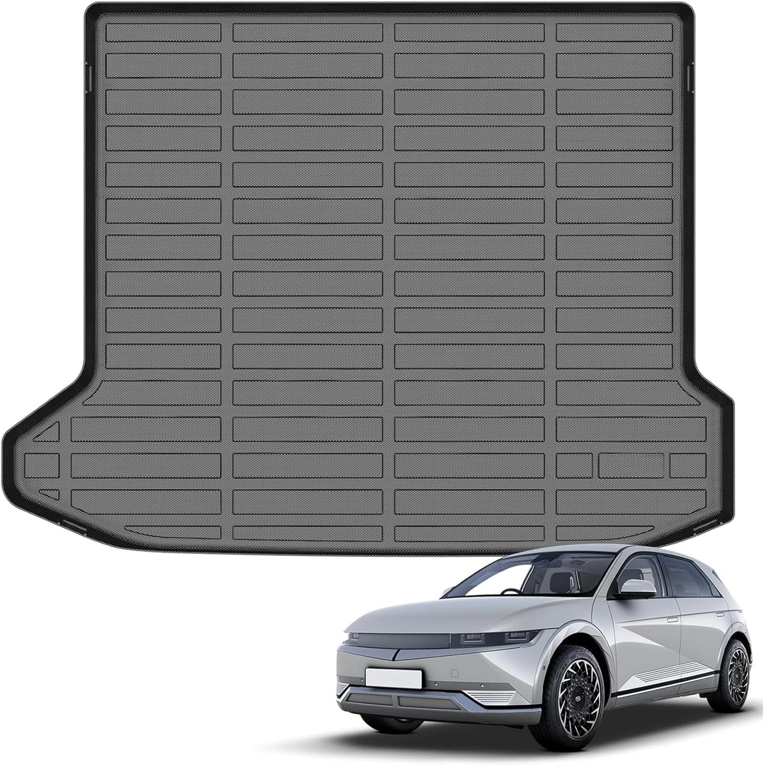 Auxko All Weather Cargo Liner Fit for 2022-2024 Hyundai IONIQ 5 & 2025 IONIQ 5 N TPE Rubber Trunk Mat Accessories All Season Guard Odorless Anti-Slip Cargo Mat Black