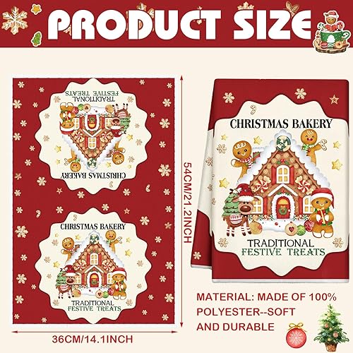 Miniatura 2 de Hosuly 6 toallas de cocina de Navidad con diseño de hombre de jengibre, divertidas, galletas de jengibre, paños de té, caramelos de cacao, gnomo,