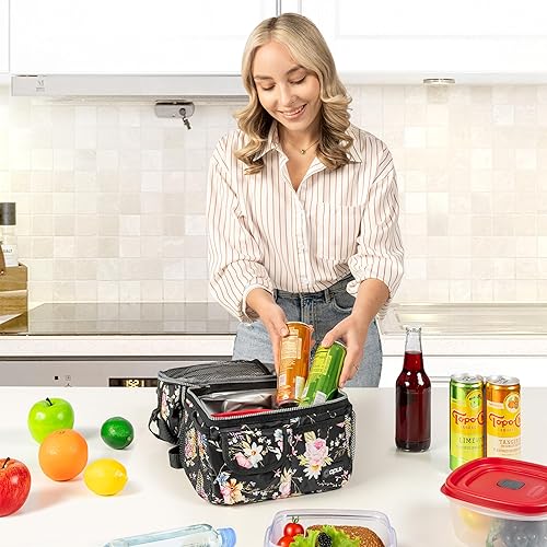 Miniatura 4 de Opux - Bolsa de almuerzo aislada de doble compartimento para hombres y mujeres Bolsa de almuerzo reutilizable con correa para el hombro, forro