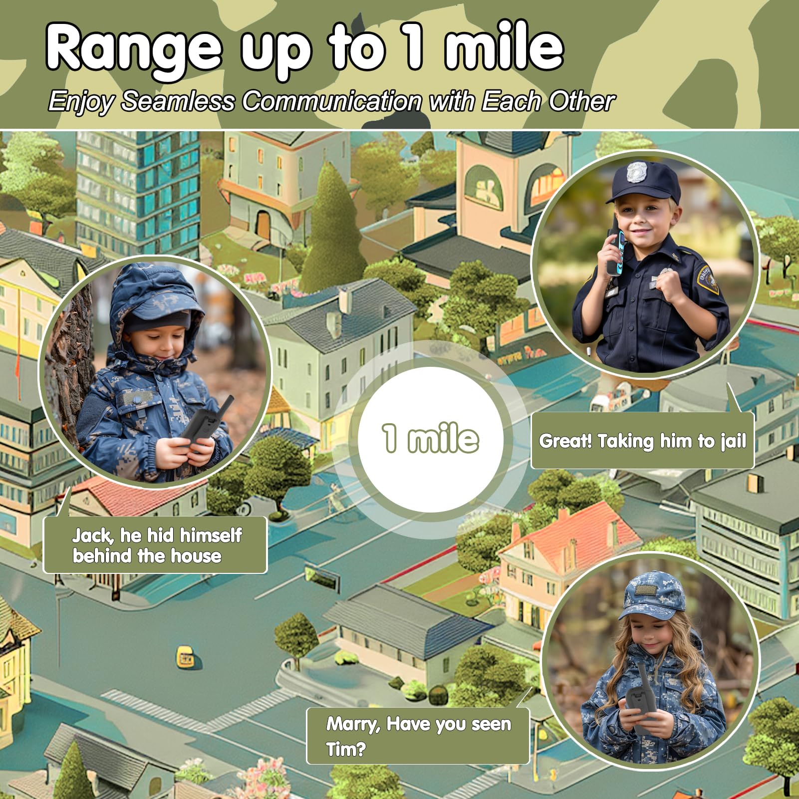 QUOLIX Walkie Talkie Bambini Ricaricabil, Radio Bidirezionale a 8 Canali Walkie Talkie a Lungo Raggio con Torcia, Regali Giocattolo per 3-12 Anni in Campeggio, Avventure all'Aria Aperta (Verde+Viola)