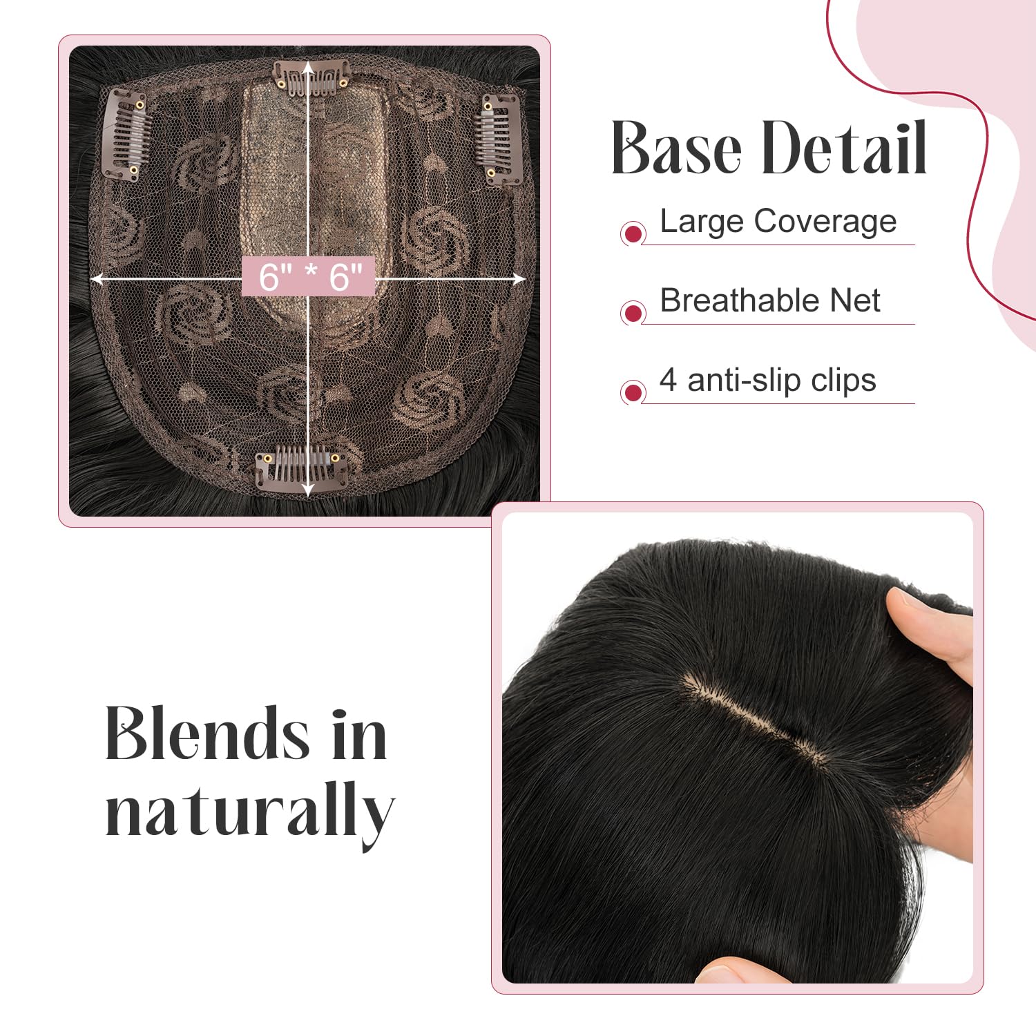 S-noilite Cheveux Synthétiques Topper Wiglet Hair Enhancer avec Frange Droite 4 Clips dans Extensions De Cheveux Fermeture De Cheveux Pièce Postiches, Bouclé Ondulé 45cm Noir foncé