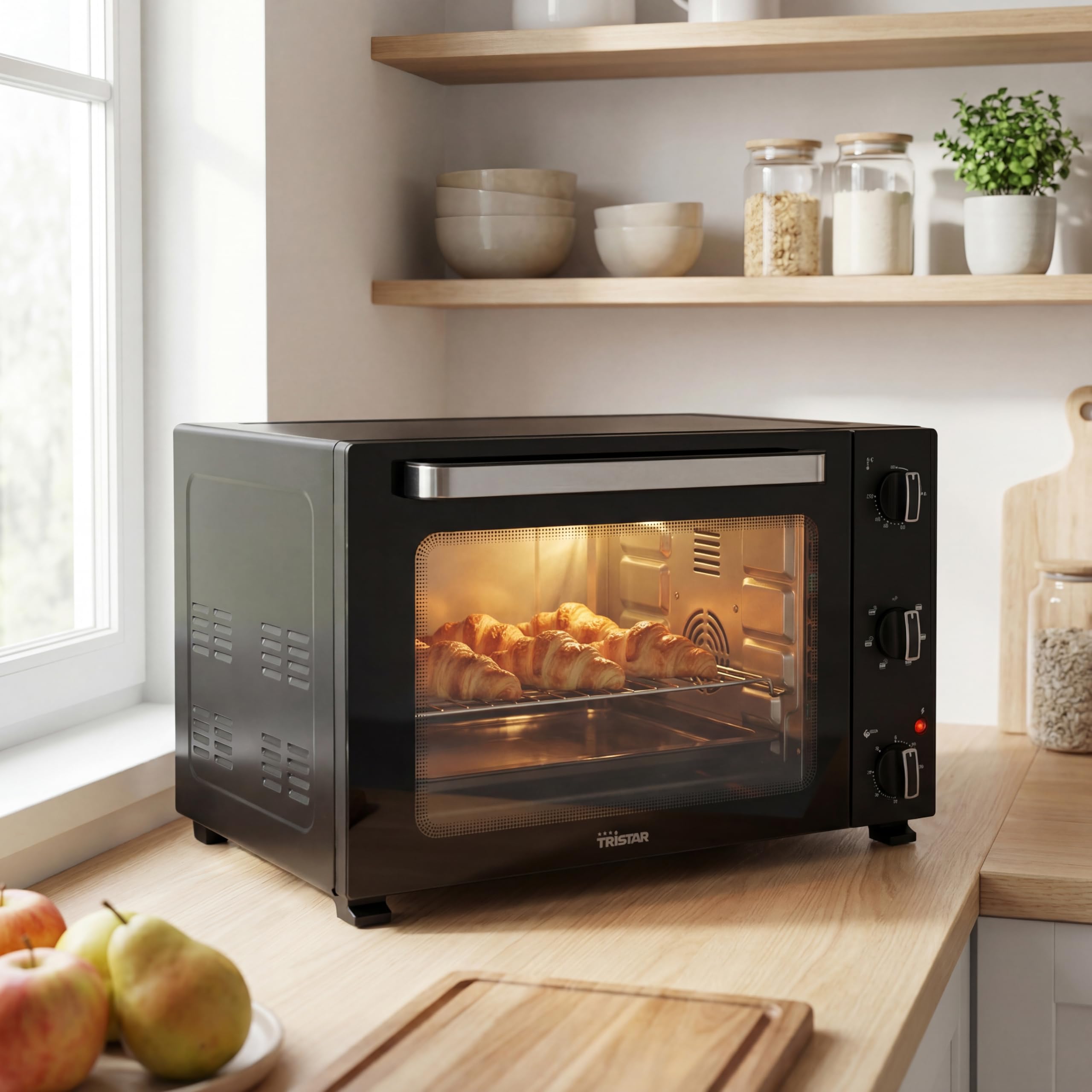 Tristar Forno a Convezione 48 L, 1800 W, Ventilato con 6 Programmi, Timer 90 Minuti, Porta Doppio Vetro, Luce Interna, Teglia e Griglia, OV-3665