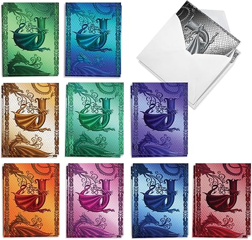 Miniatura 7 de The Best Card Company - 20 tarjetas de notas en blanco con monograma de colores surtidos, caja personal estacionaria a granel de 4 x 5.12 pulgadas