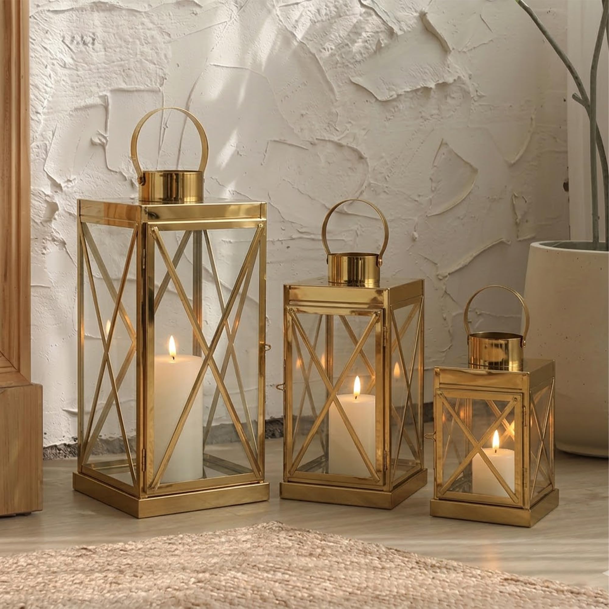 Amazon.com: TRIROCKS Gold Stainless Steel Lantern Set of 3-Square