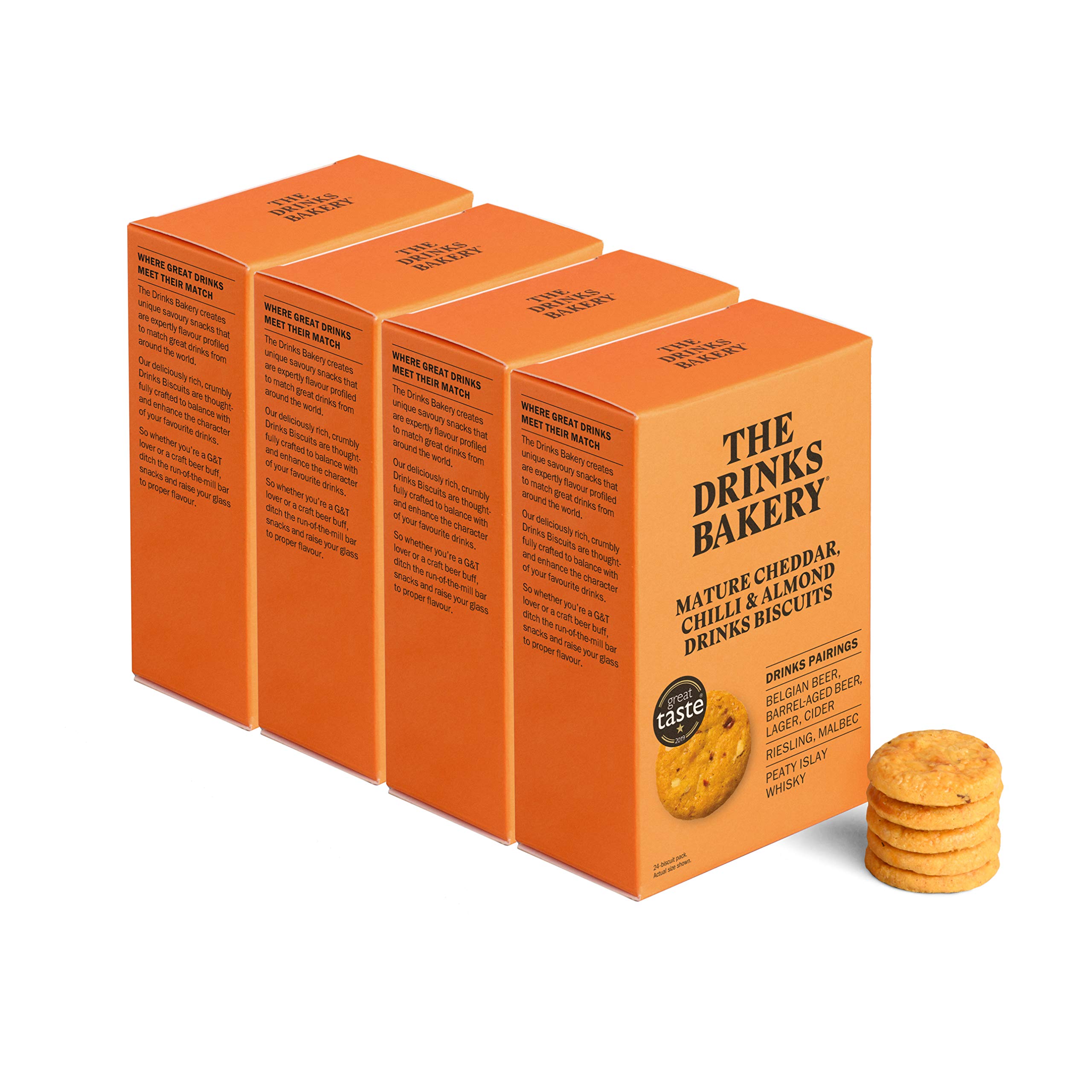 The Drinks Bakery Mature Cheddar & Smoked Chilli - Premium Biscuits Paired with Craft Beer, Lagers, Red Wines, Whisky, & Ciders - Award Winning Drinks Biscuits Seen on Dragons’ Den - 4 x 110g Pack