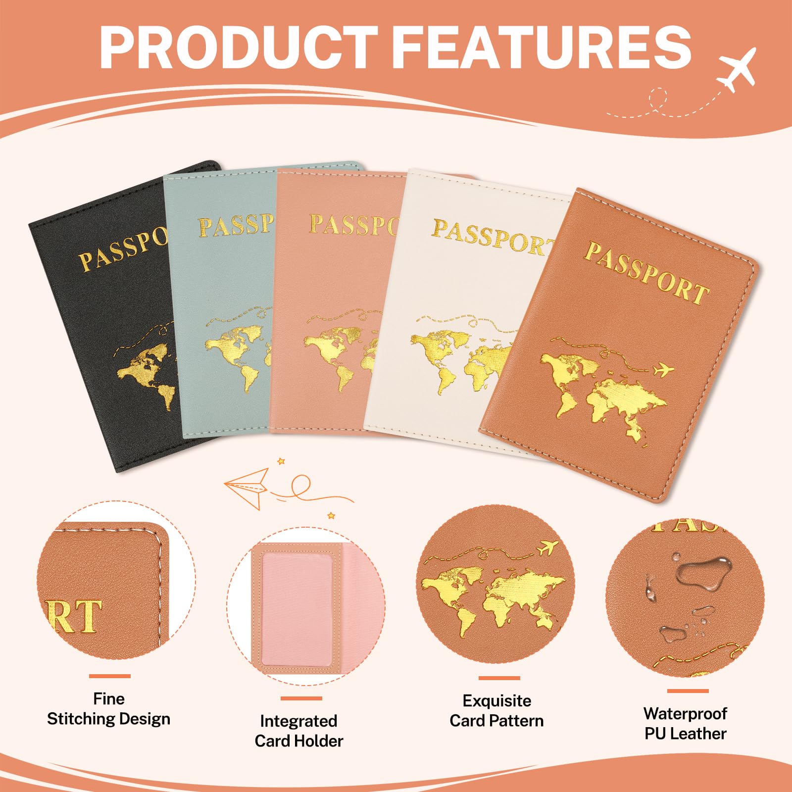 5 Pièces Protege Passeport, Porte Passeport en Cuir PU, Pochette Passeport 5 Couleurs avec Fentes, Protège-Passeports pour Billets, Cartes D'embarquement, Cartes De Crédit, Cartes De Visite