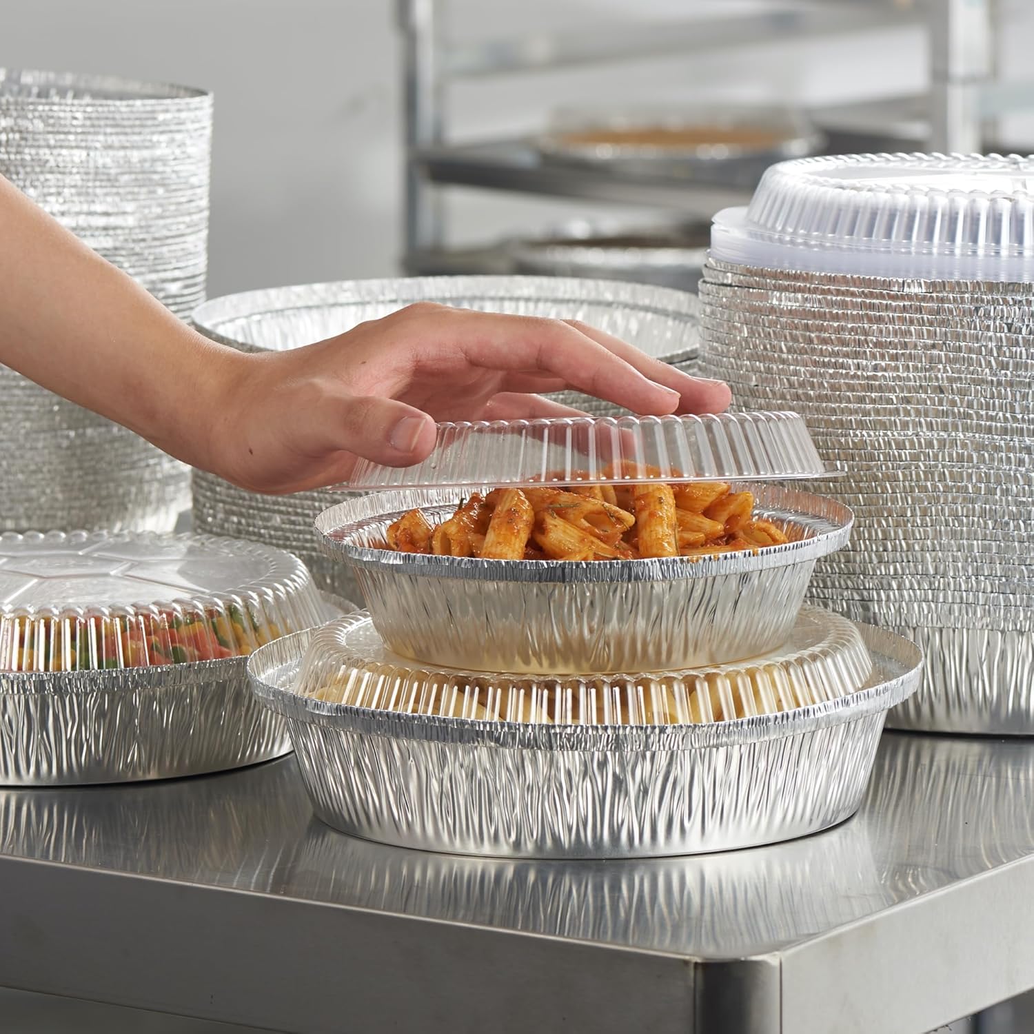 CURTA 7" Round Aluminum Foil Pans with Clear Lids | Heavy Duty | Great for Broiling, Baking, Storage, Roasting, Takeout, Air Fryer | 120 Pack