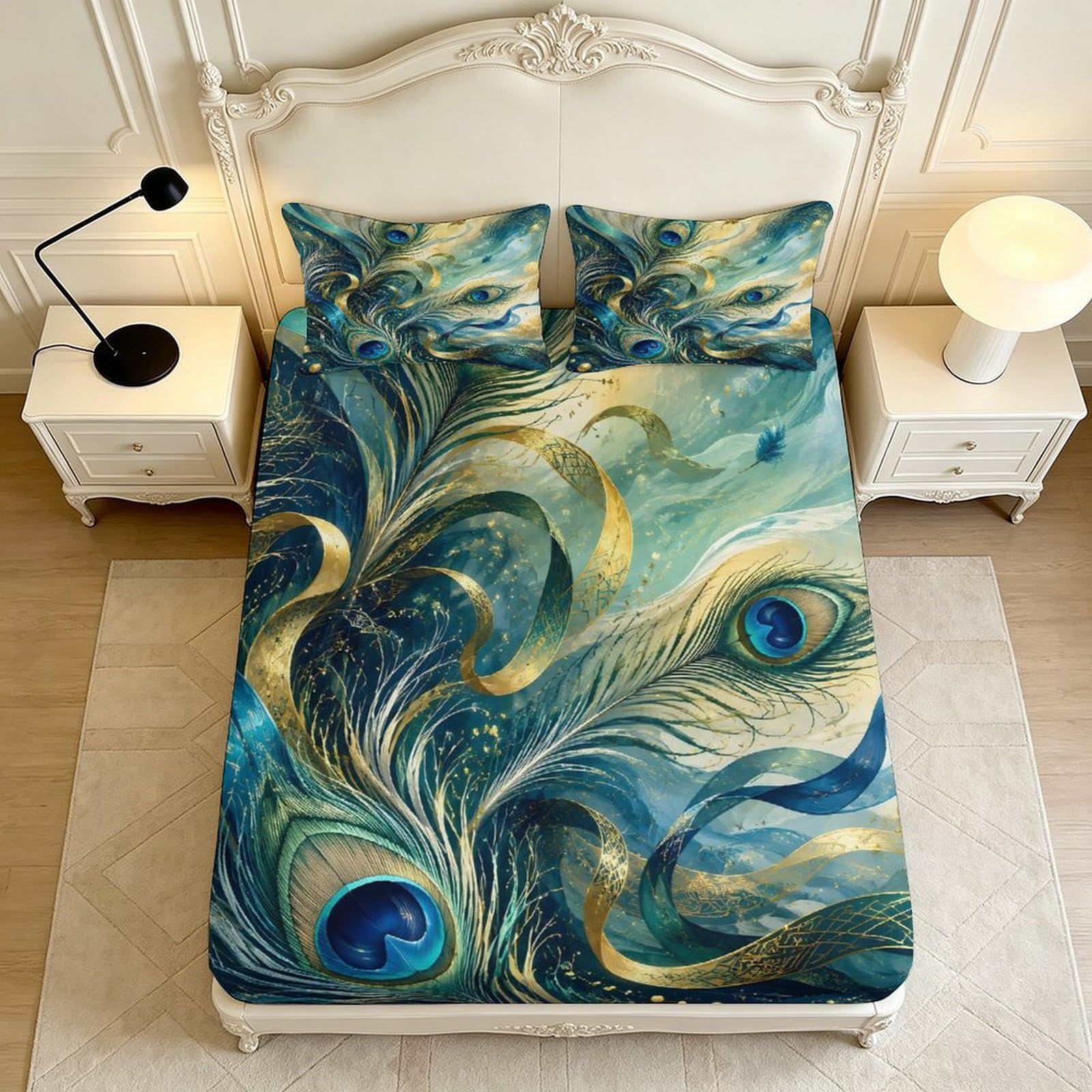 Plume Motif Drap Housse Impression 3D Microfibre Hypoallergénique