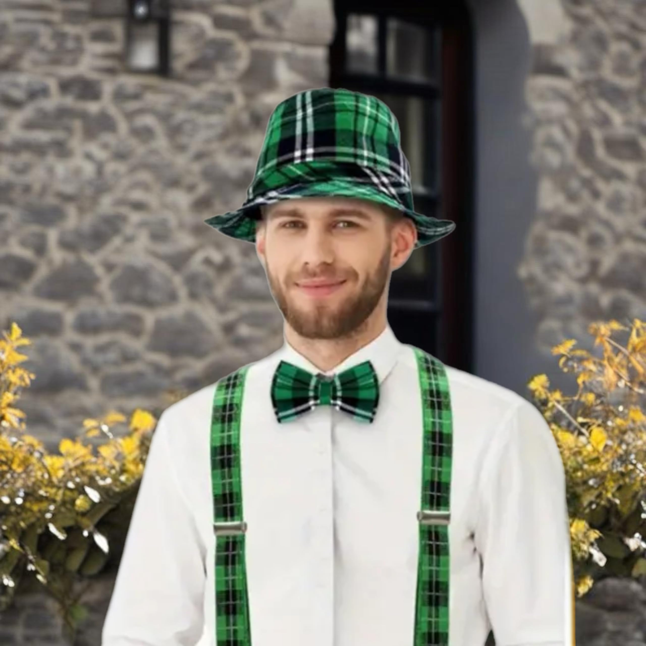 eBoutik, St Patrick’s Day Green Trilby Hat and Bow Tie Set, Irish Plaid Paddy Day Party Accessories - Image 4