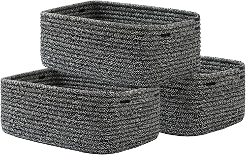 Miniatura 15 de Cesta tejida pequeña, 12 x 8 x 4.5 pulgadas, cesta de almacenamiento para organizar, bonita canasta de cuerda pequeña para estante de armario, cubos