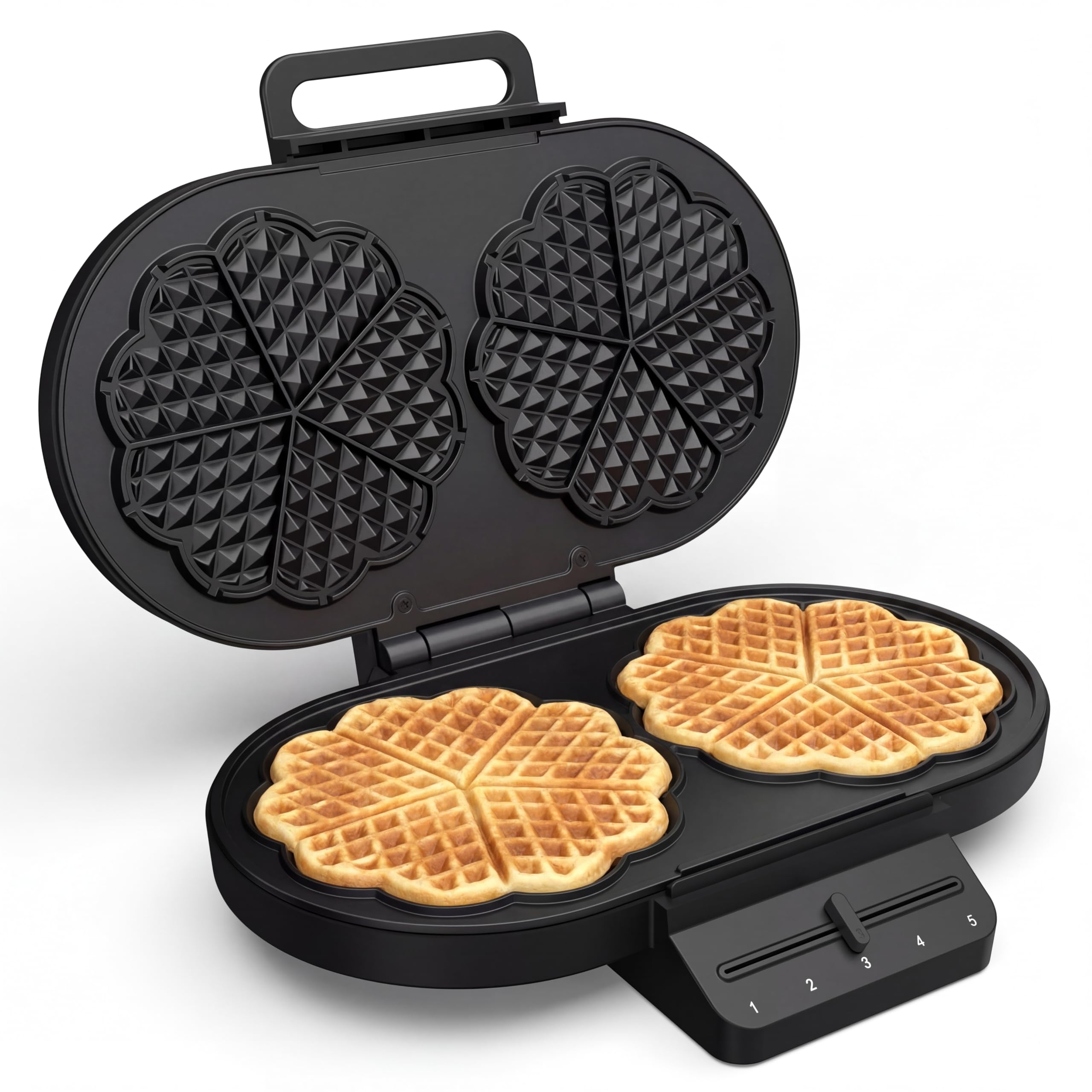 Princess Herzförmiges Waffeleisen, 10 Waffeln pro Backvorgang, 1200W,Thermostat, Antihaftbeschichtung, Cool-Touch-Griffe, Überhitzungsschutz, Leicht zu Reinigen, Vertikale Lagerung, 132384