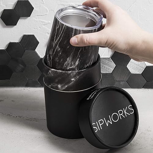 Miniatura 9 de Sipworks Vaso de vino de acero inoxidable: copa de vino sin tallo aislada al vacío de doble pared con tapa, 12 onzas, juego de 2, caoba/oro rosa