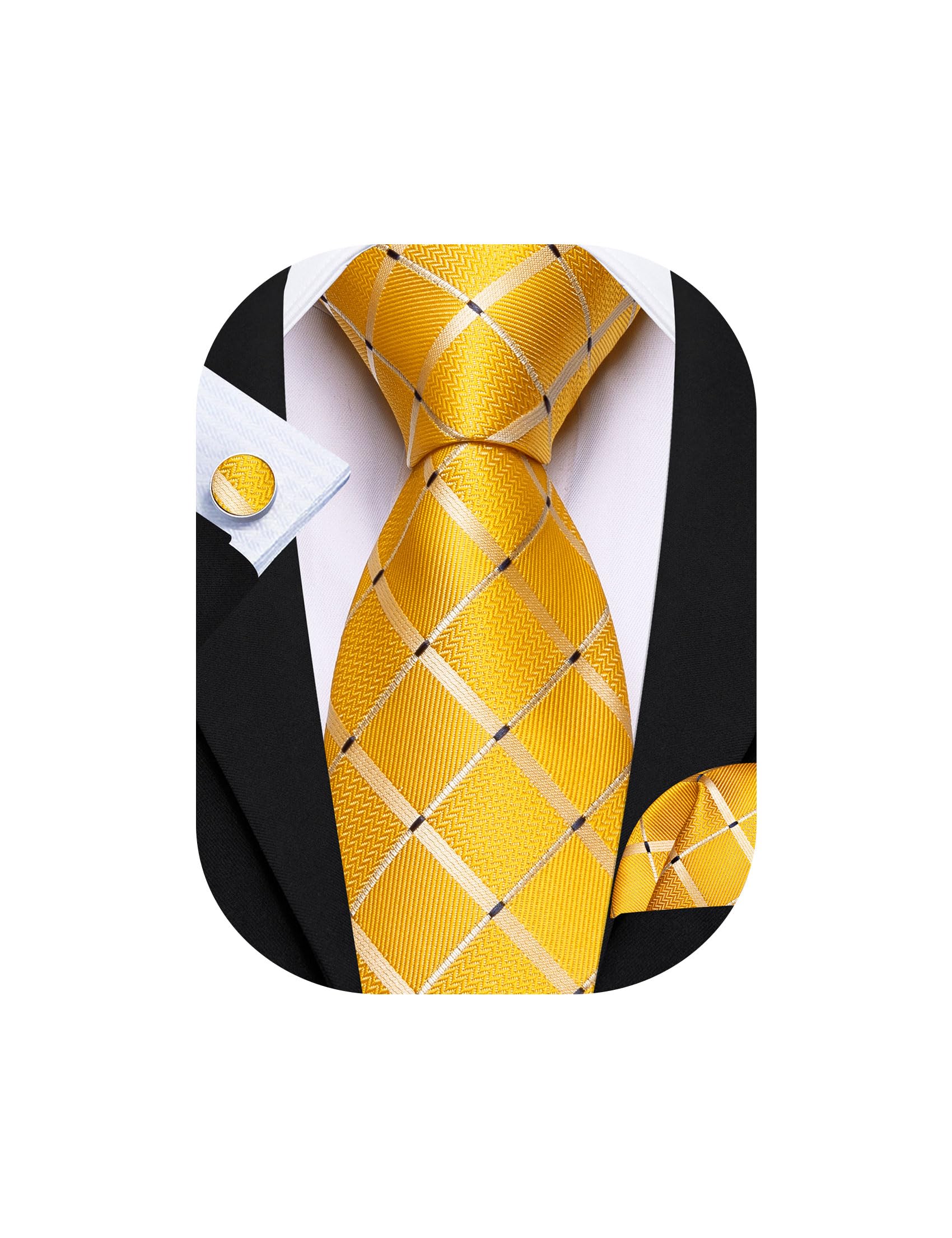 Barry.Wang Mens Tie Set Plaid Check Stripe Neckties Pocket Square Cufflinks | Woven Classic,Formal/Casual Men's Necktie,Luxury,Business,Wedding,Party,Prom,Graduation