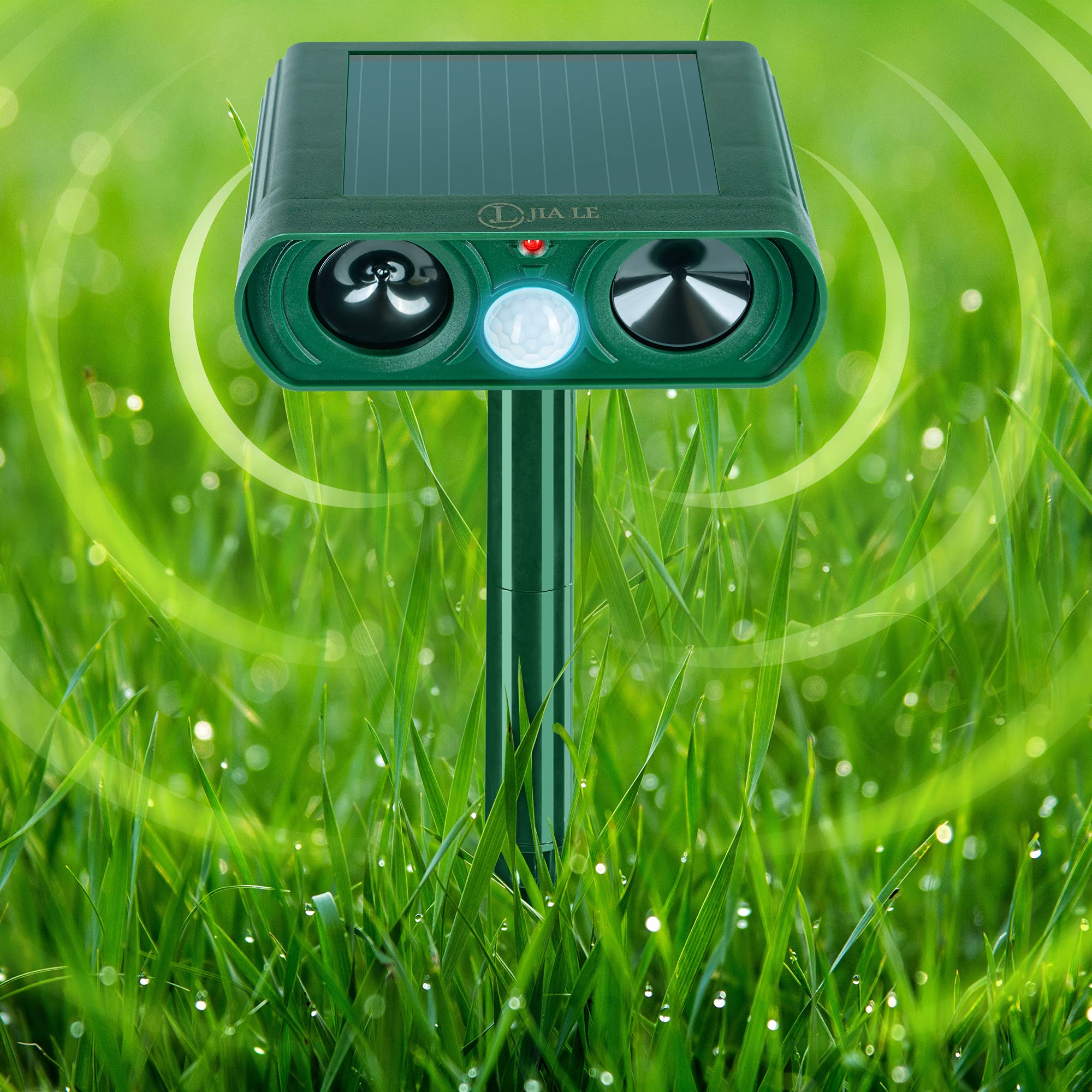 JL JIA LE Ultrasonic Animal Repeller, Solar Powered Outdoor Animal Repeller, Waterproof Motion Sensor Cat Repellent, Deterrent Chaser Protect Farm Garden Yard (9N)