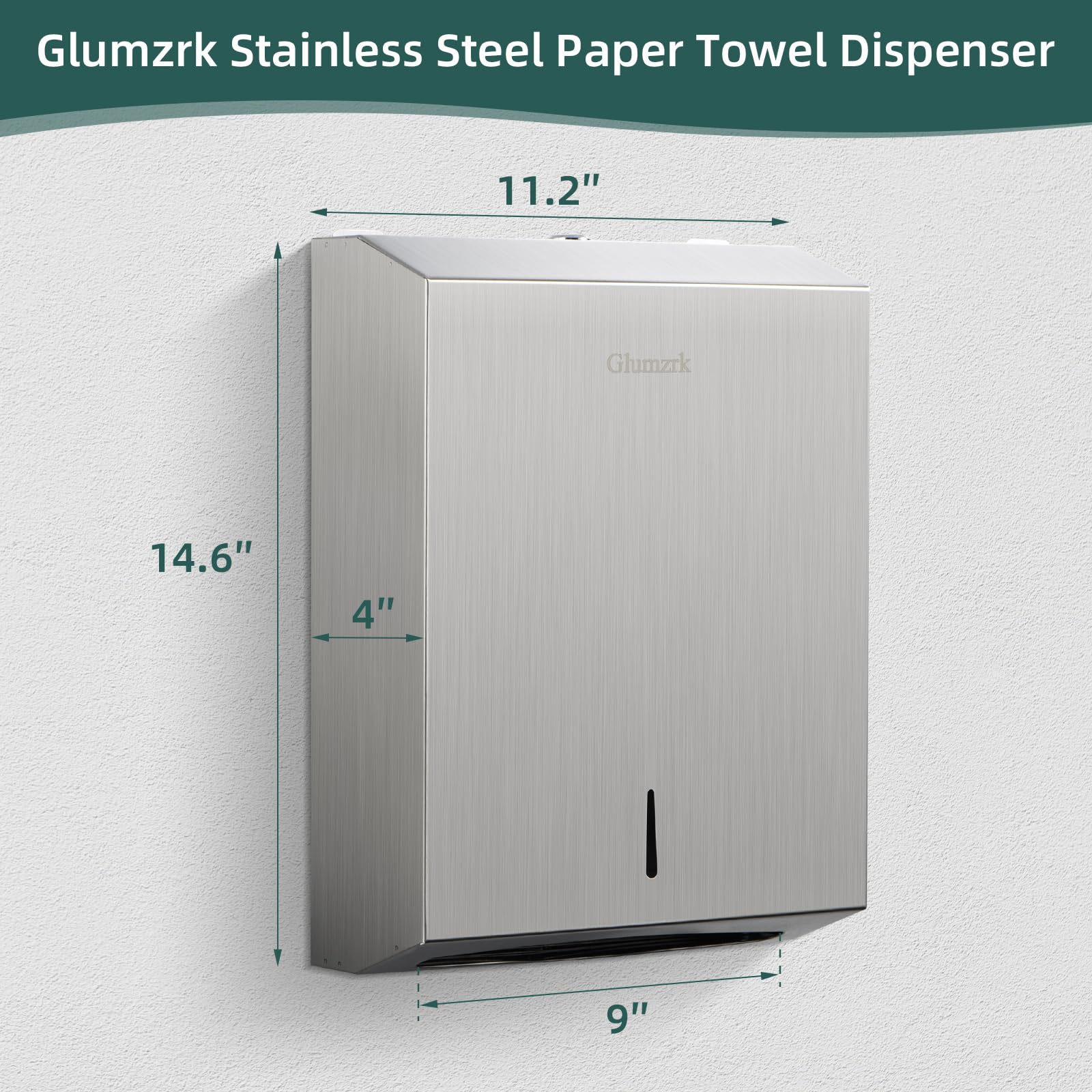 Dispensador de toallas de papel para montaje en pared, dispensador grande comercial C/Z de tres pliegues, soporte para toallas de papel de acero inoxidable cepillado con cerradura para baño, baño y