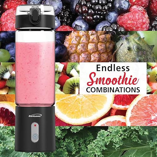 Miniatura 7 de Brentwood Licuadora portátil de vidrio cargable por USB con batería de 50 vatios y 17 onzas (negro)