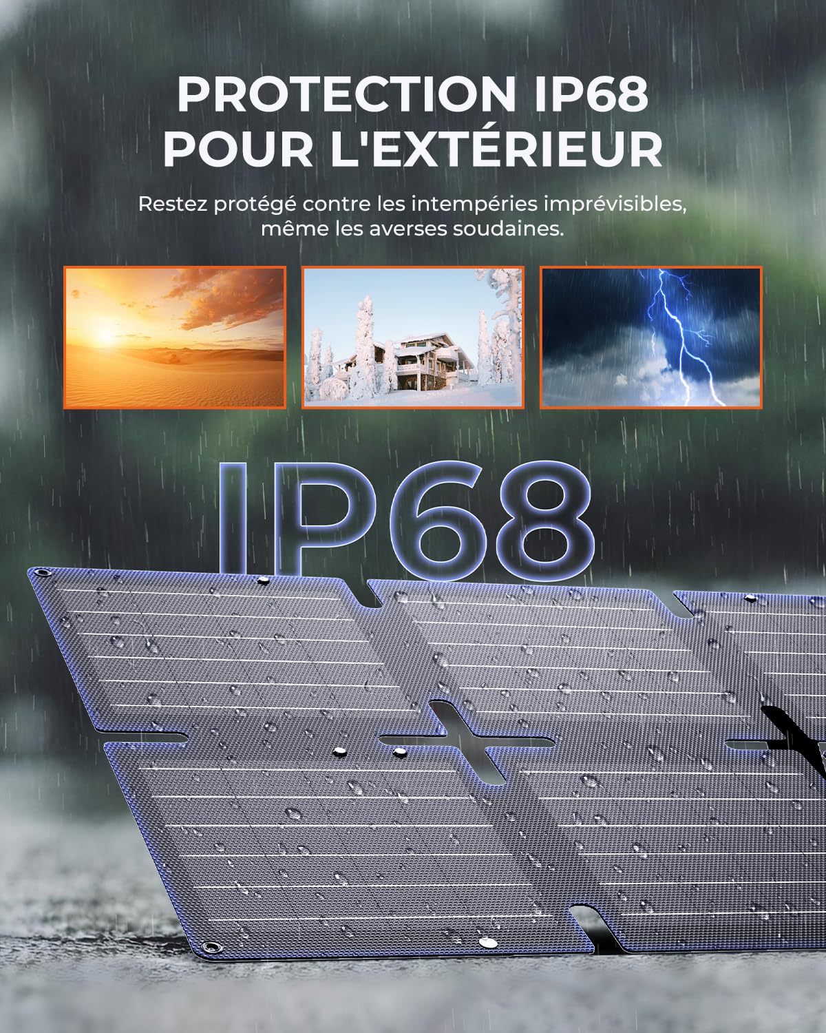 Chargeur Solaire Pliable 60W, BigBlue Panneau Solaire Portable ETFE QC3.0+PD45W+CC Sortie 22,2V【IP68 étanche et Support d'angle】pour Camping, Compatible avec Smartphone Tablette Station d'alimentation