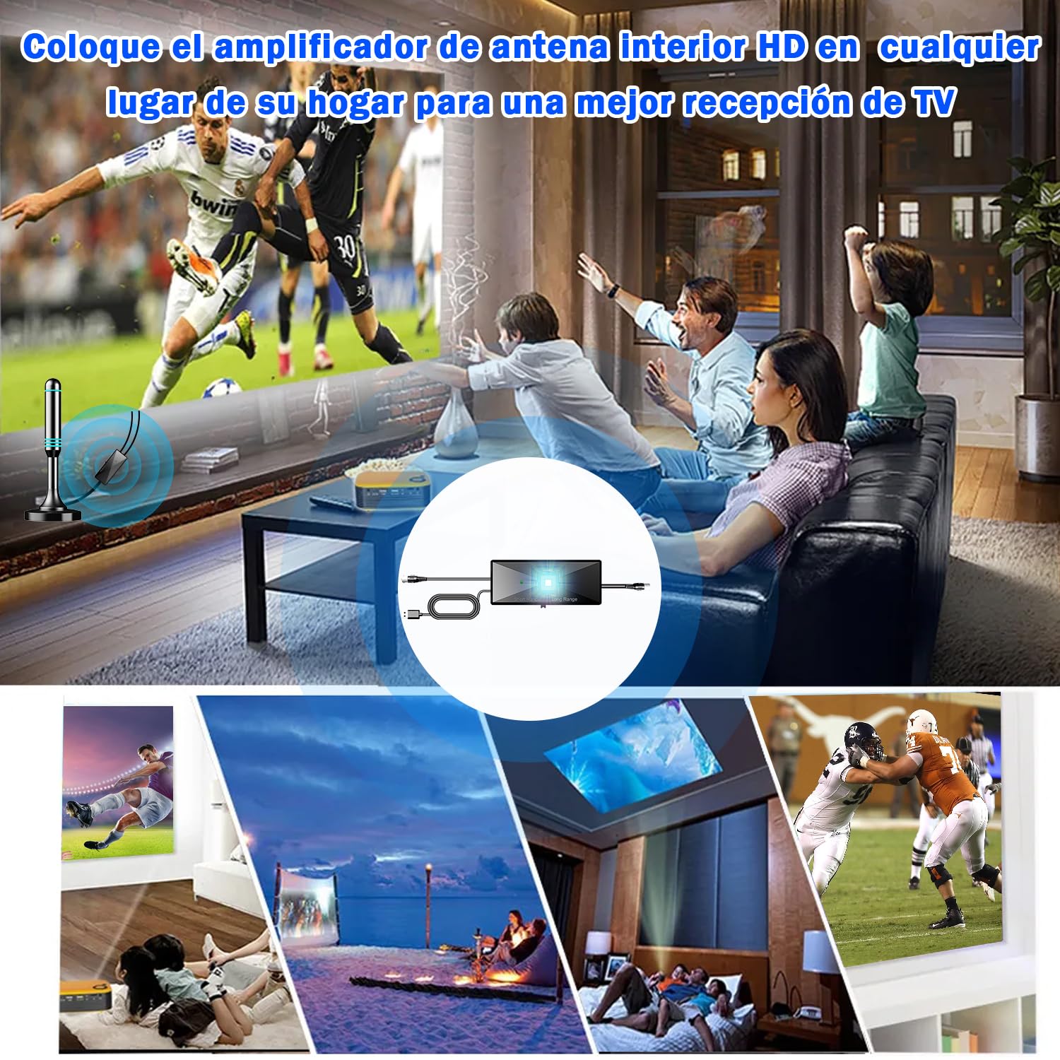 Amplificador de Señal Antena TV Interior 2026, Alta Ganancia Bajo Ruido, Mejora Recepción Digital HD 4K, Elimina Pixelado, Alimentación USB, Compatible con Smart TV y Todas Las Antenas Digitales