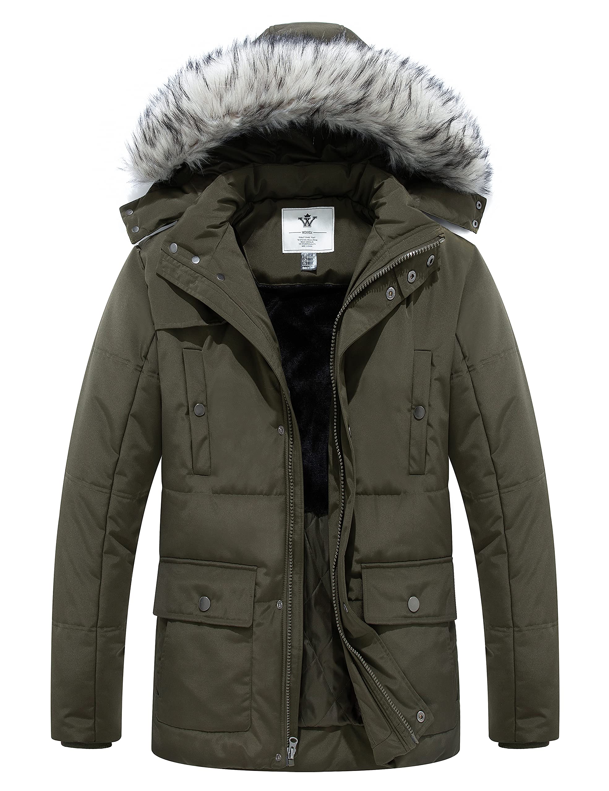 Sponsored Ad – Men's Thicken Puffer Jacket Insulated Water-Resistant Warm Winter Coat with Hood, Army Green, XL