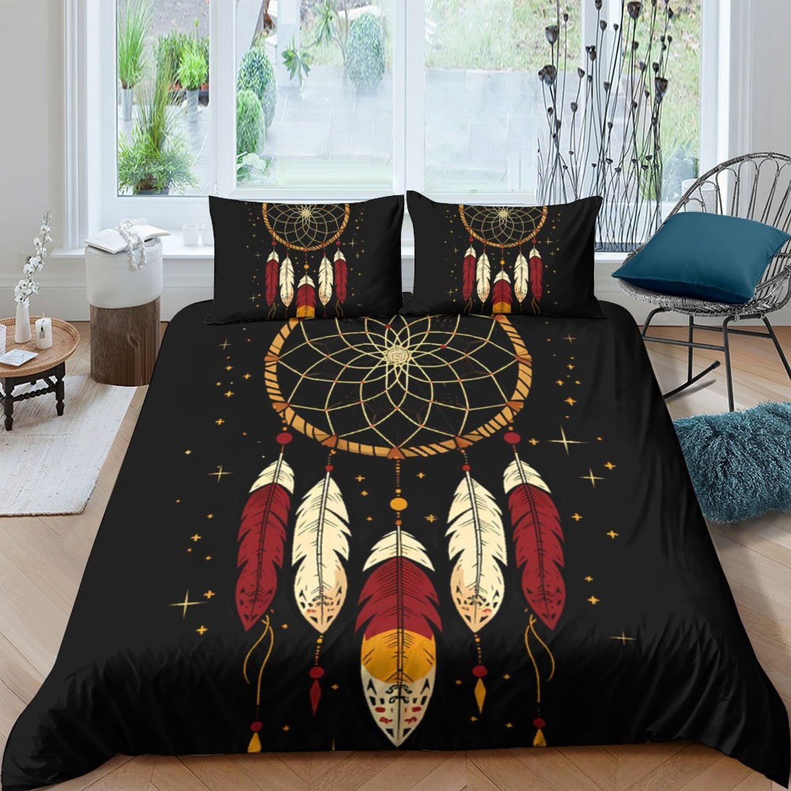 Ctjqhvkz Style-2 3D Printed Dreamcatcher Fitted Sheet Microfiber Decorative Feather Mattress Cover For Bedroom Dorm Protection Single（135X200cm）