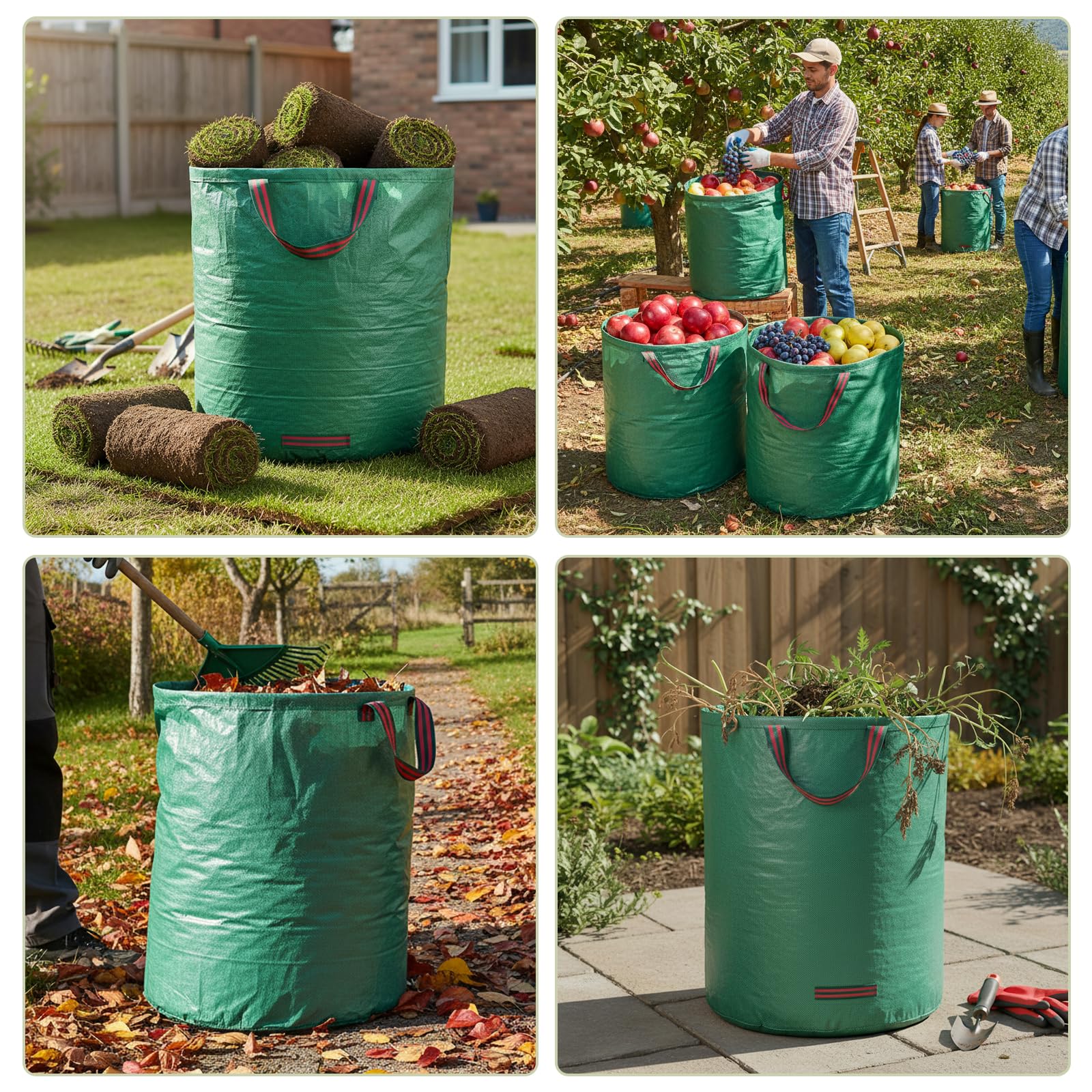 2 Pack 500L Large Garden Bag with Handles, Heavy Duty Garden Waste Bags,Reusable Green Sacks for Collecting Grass, Leaves Debris — view 2