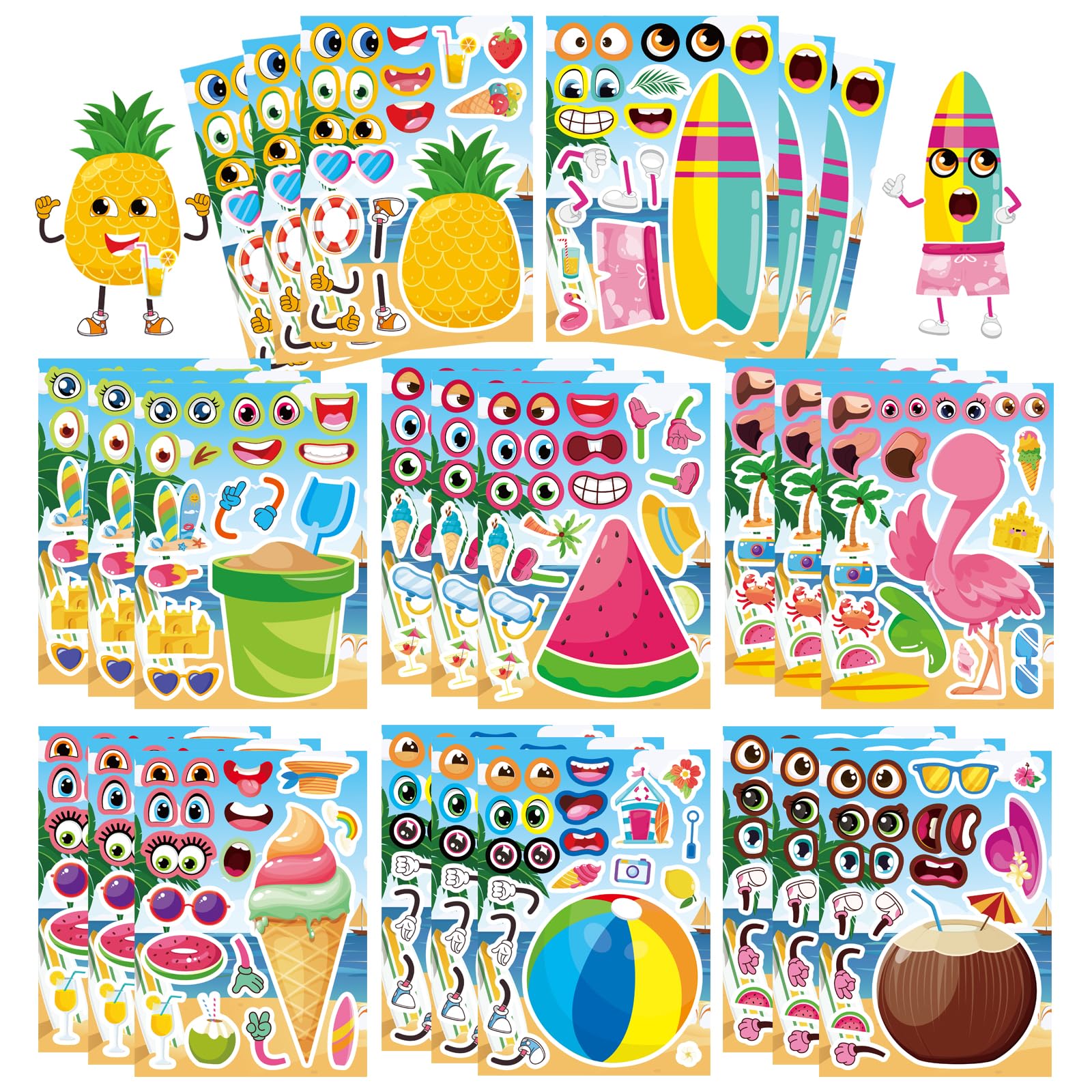 Summer Stickers, Make a Face Sticker, Hawaii Luau DIY Craft Activities