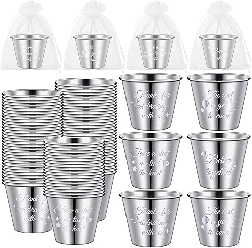 Vesici 48 juegos de regalos de boda regalos a granel para invitados vasos de acero inoxidable con bolsas de organza gracias por celebrar con