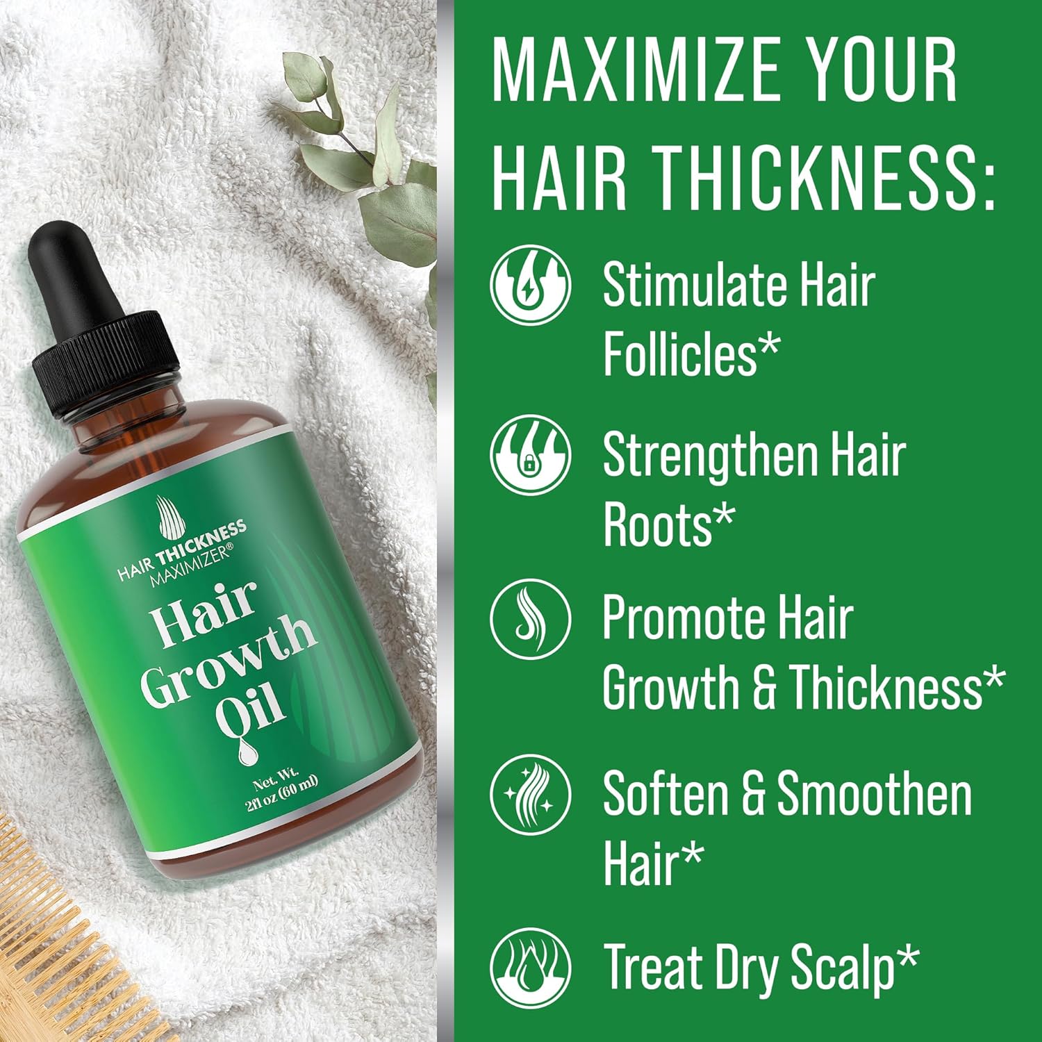 Hair Thickening and Moisturizing Serum - Vegan Scalp Treatment Oil for Women, Men with Dry, Frizzy, Weak Hair and Hair Loss. Peppermint, Wild Black Castor Oil, Unscented 2oz - Image 3