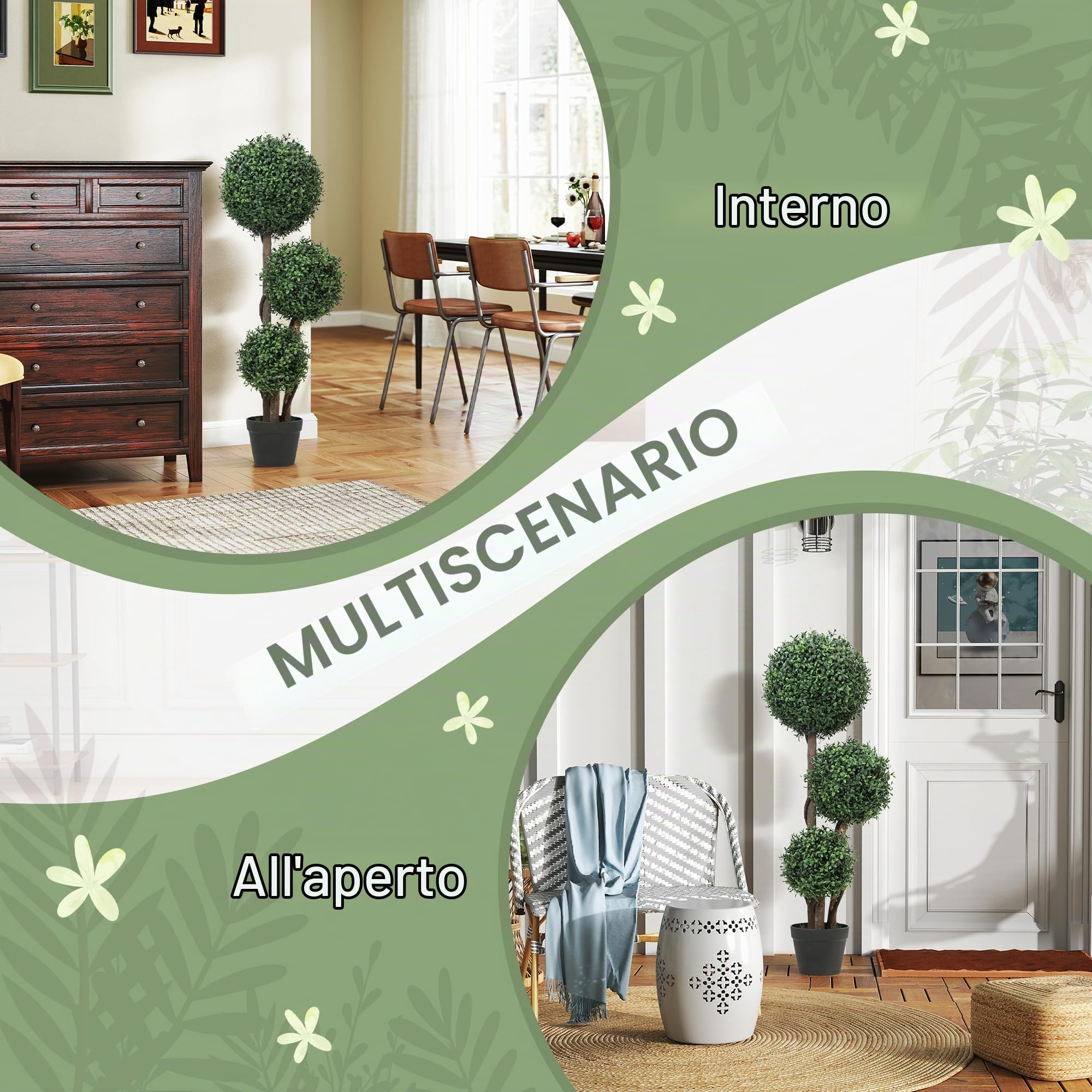 HOMCOM Palla di bosso artificiale 100cm tripla protezione UV | Pianta artificiale in plastica, tronco di legno in vaso, realistico, per soggiorno/camera da letto/ufficio/giardino