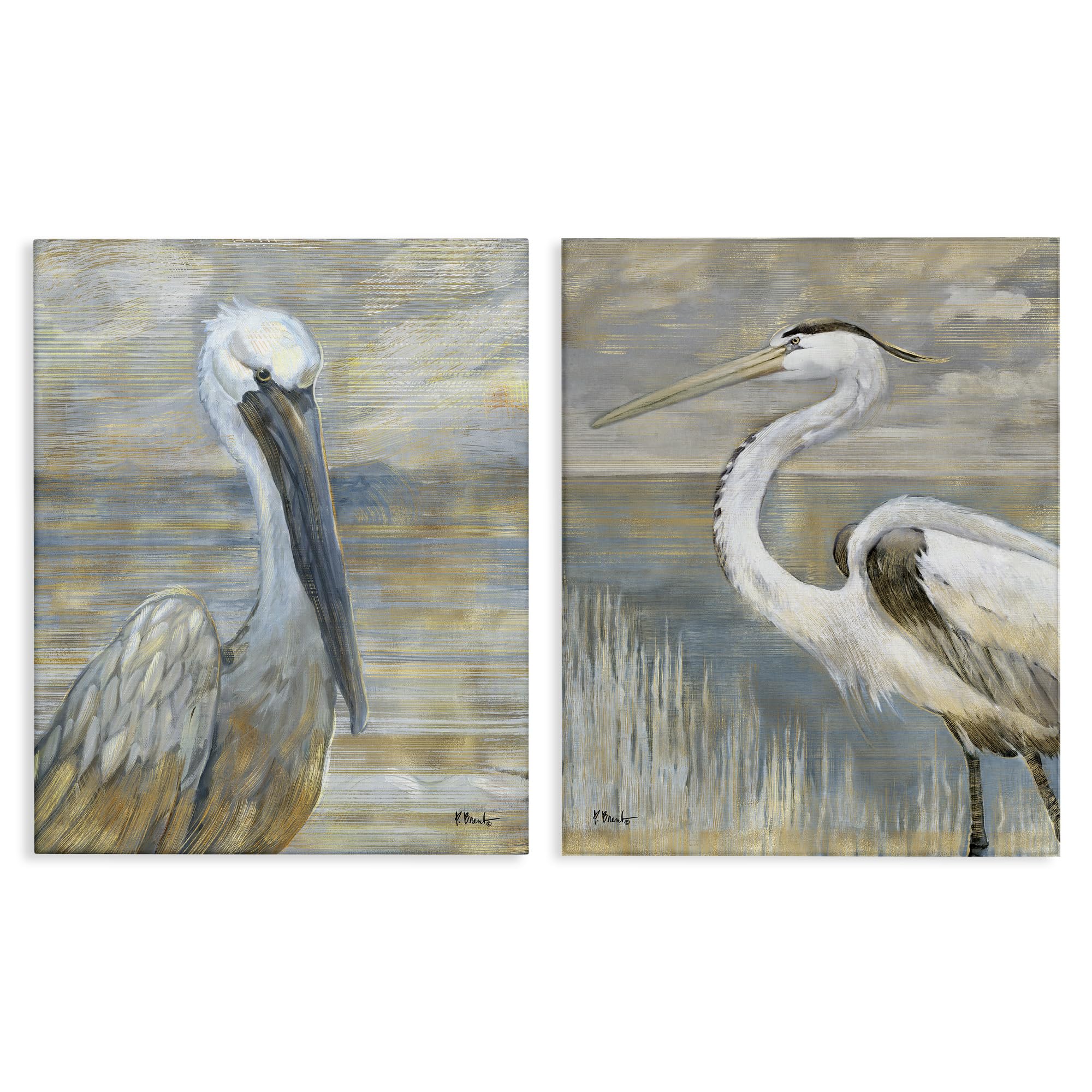 stupell industries sea birds abstract beach 2pc set canvas wall art, design by paul brent, gallery wrapped canvas, 16 x 20