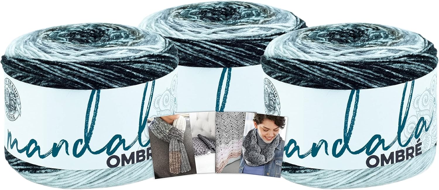 Lion Brand Mandala Yarn Ombre - 3 Pack with Pattern Cards in Color (Cool)