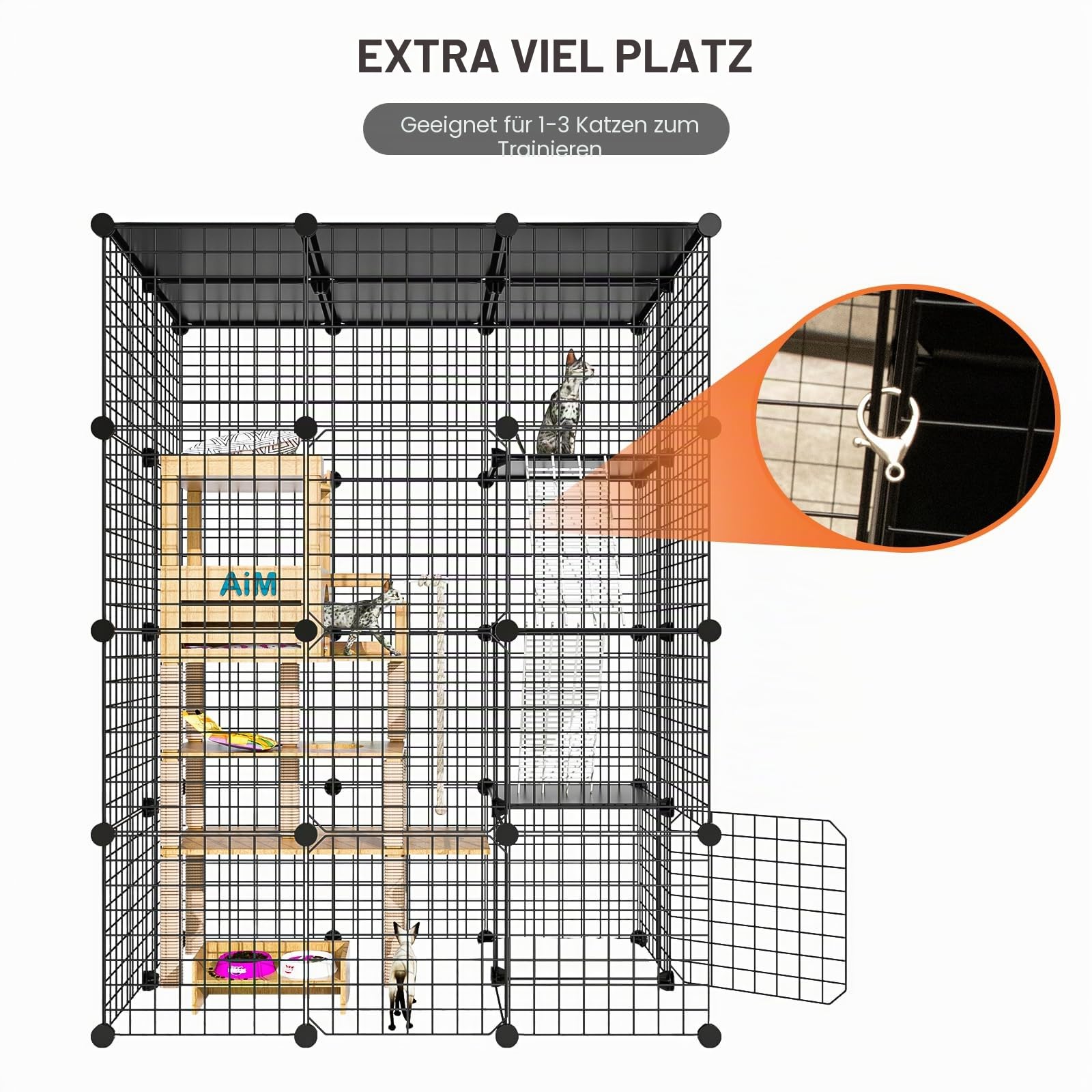 PAWING Großes Katzengehege - DIY Catio ideal für 1-3 Katzen, Indoor & Outdoor, Abnehmbarer Metalldraht-Zwinger, 2x3x4 Übungsplatz
