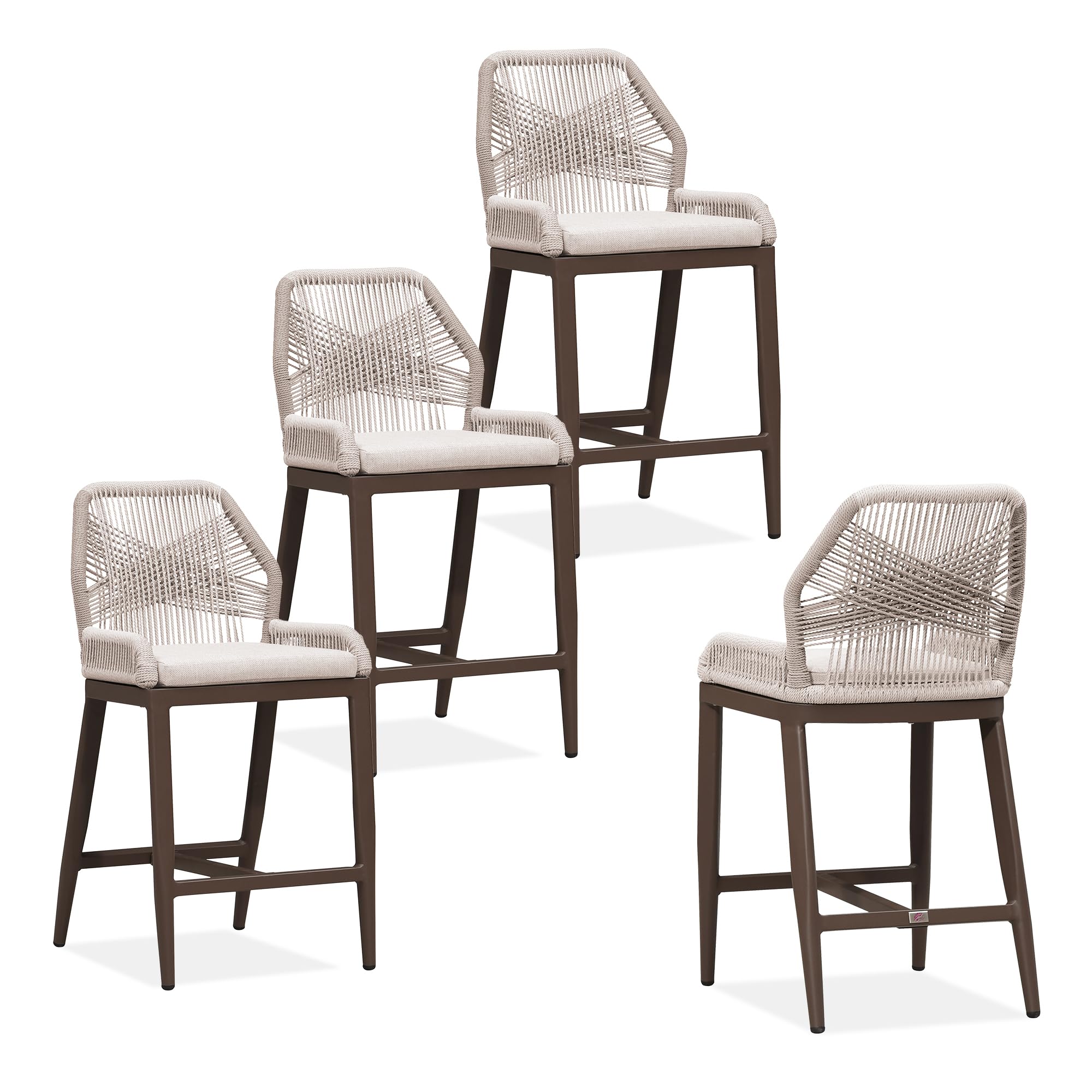PURPLE LEAF Counter Height Bar Stools Set of 4, Cushion and Back, Bronze