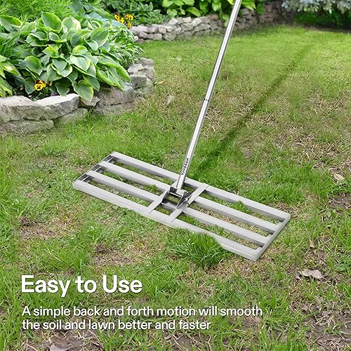 Miniatura 3 de VIVOSUN Rastrillo nivelador de césped de 30", 30" x 10" x 78" Nivelador de césped de acero inoxidable resistente con mango largo ajustable de 7 pies