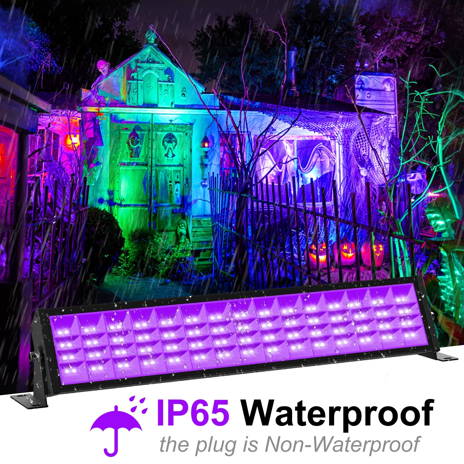 T-SUN 2 Pièces UV Lumière Noire 72W 1000LM Projecteur Lumière Noire Réglable à 360°, Cordon d'alimentation de 1,8 m, Longueur d'onde 400-405NM pour Halloween Noël Soirée Disco