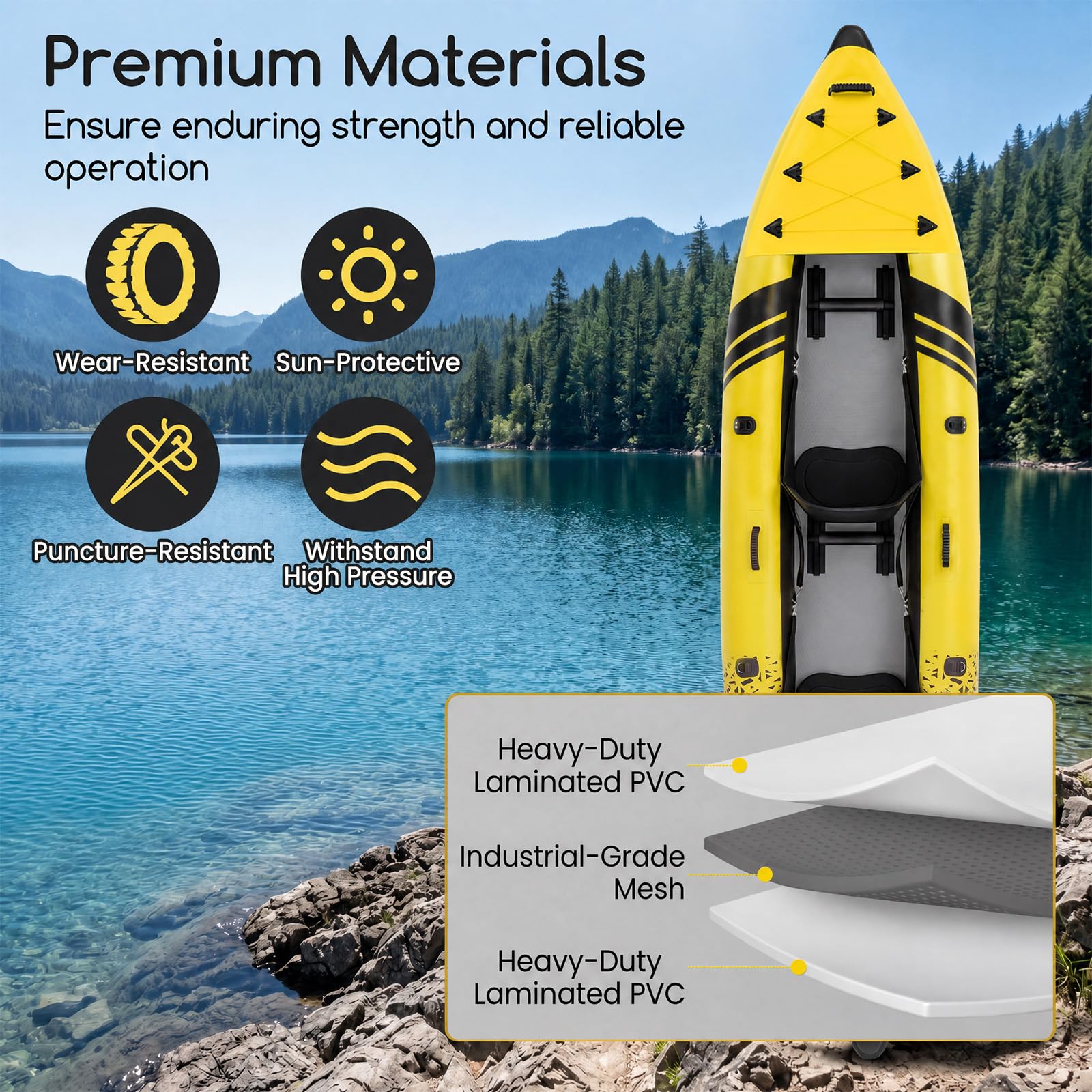 HOMASIS Kayak Gonflable 2 Places en PVC, Canoë Gonflable avec 2 Palettes Réglables, Sac de Transport, Pompe à Main et Kit de Réparation, Bateau Gonflable Mer pour Adultes, 382x94x40cm