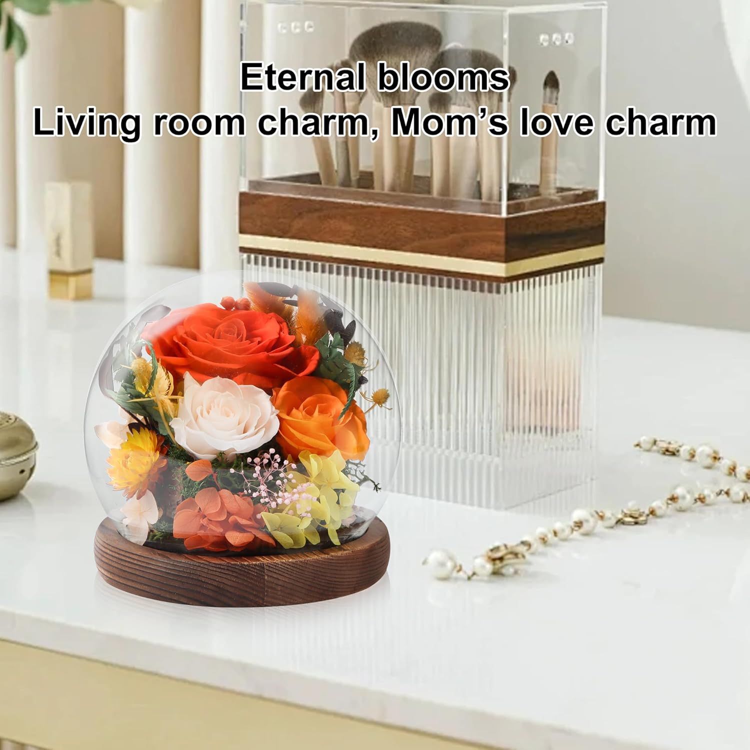 Preserved Flowers In Glass Dome, Eternal Flowers, Forever Flower, Birthday Gifts for Women, Gifts for Mom Girlfriend Her Friendship, Home Decor Bedroom Living Room (Terracotta) - Image 7