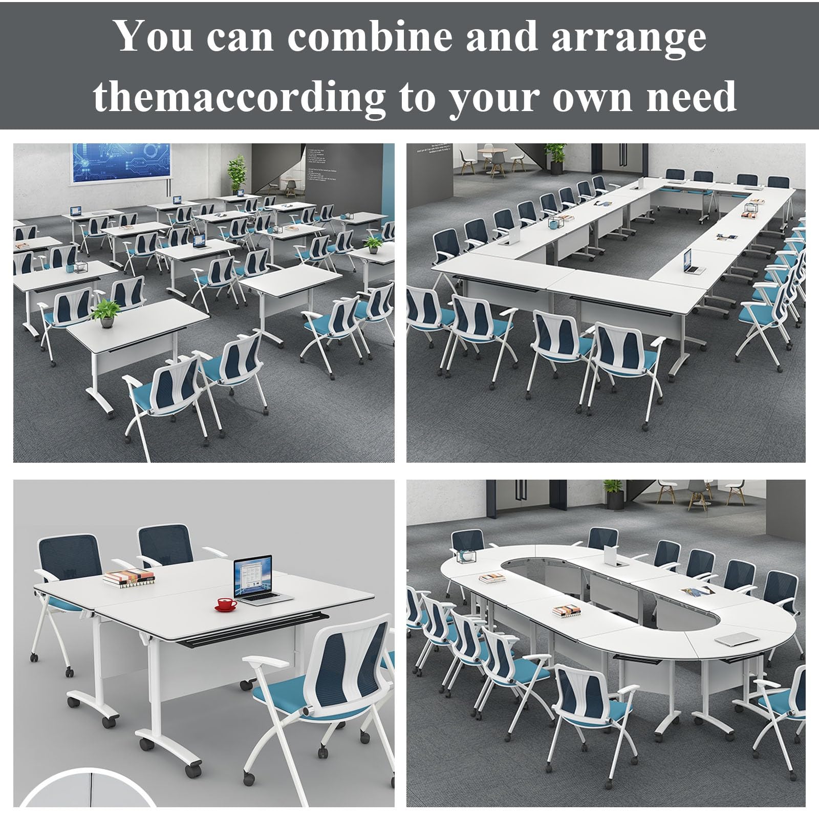 Großer klappbarer Konferenztisch mit leisen Rädern – Moderner Rolltisch für Büro – platzsparendes, tragbares Design (1 Pack)