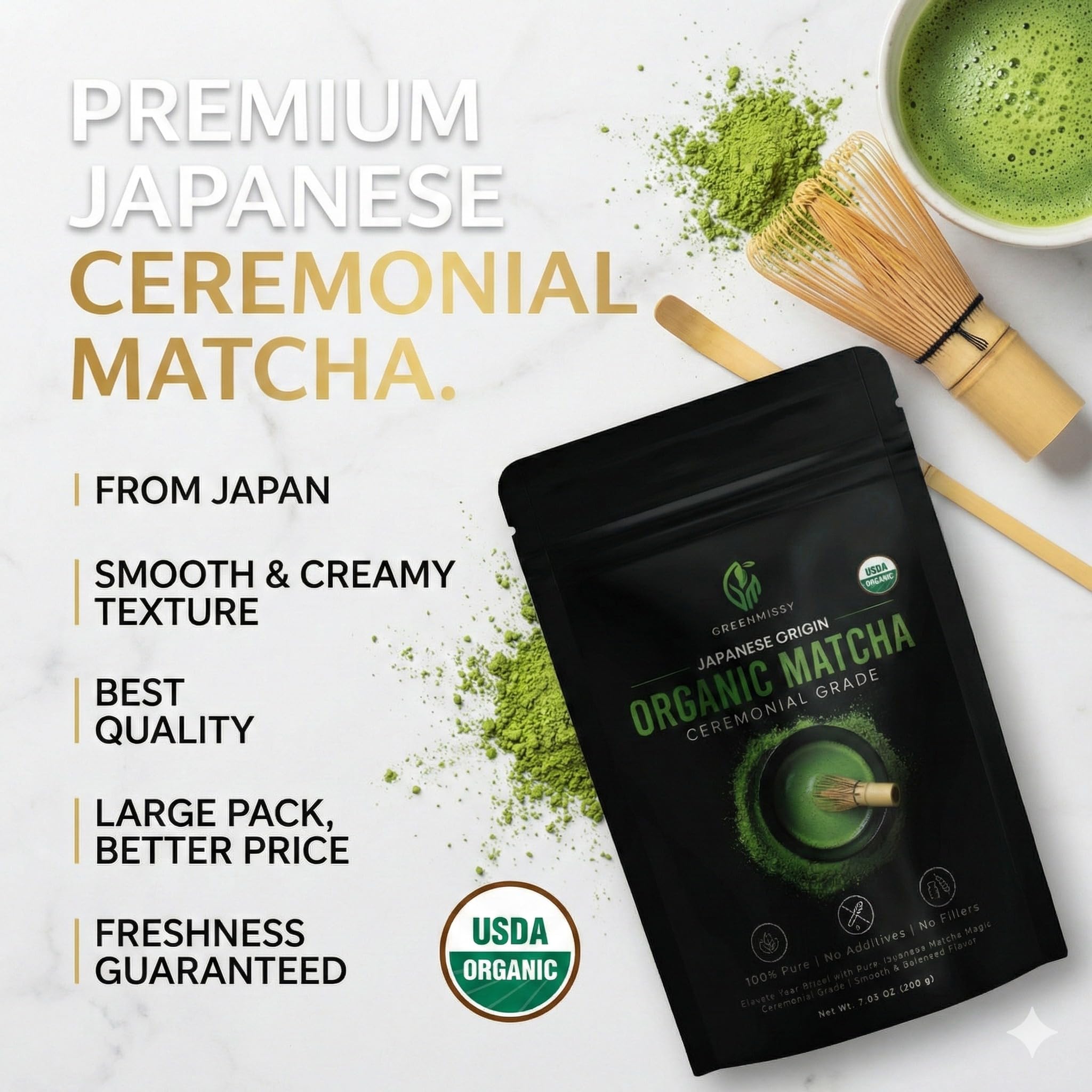 GreenMissy Organic Matcha Powder 7 05 OZ 200 g Premium Ceremonial Grade Authentic Japanese Matcha Green Tea 100 — view 3