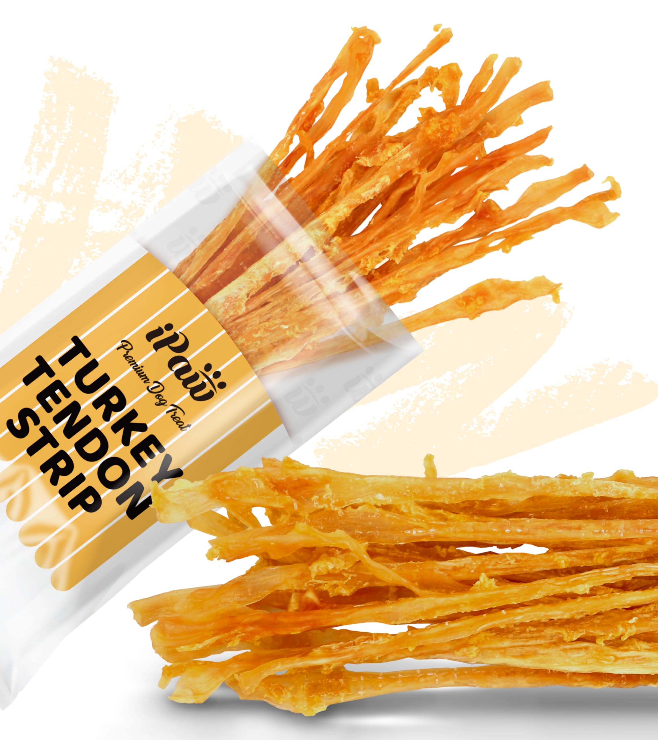 iPaw Turkey Tendons for Dogs, 100% Turkey and US Sourced Raw Material, Hypoallergenic, All Natural Human Grade Puppy Chew, Rawhide Alternative Dog Treats, 1 Unit/Pack Strip (Large)