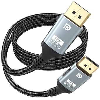 16K DisplayPort 2.1 Cable - 80Gbps Ultra High Bit Rate, Support 16K@60Hz, 8K@240Hz, 4K@240Hz, Braided Display Port Compatible with G-Sync and FreeSync for Gaming Monitors 6.6FT 1-Pack Grey