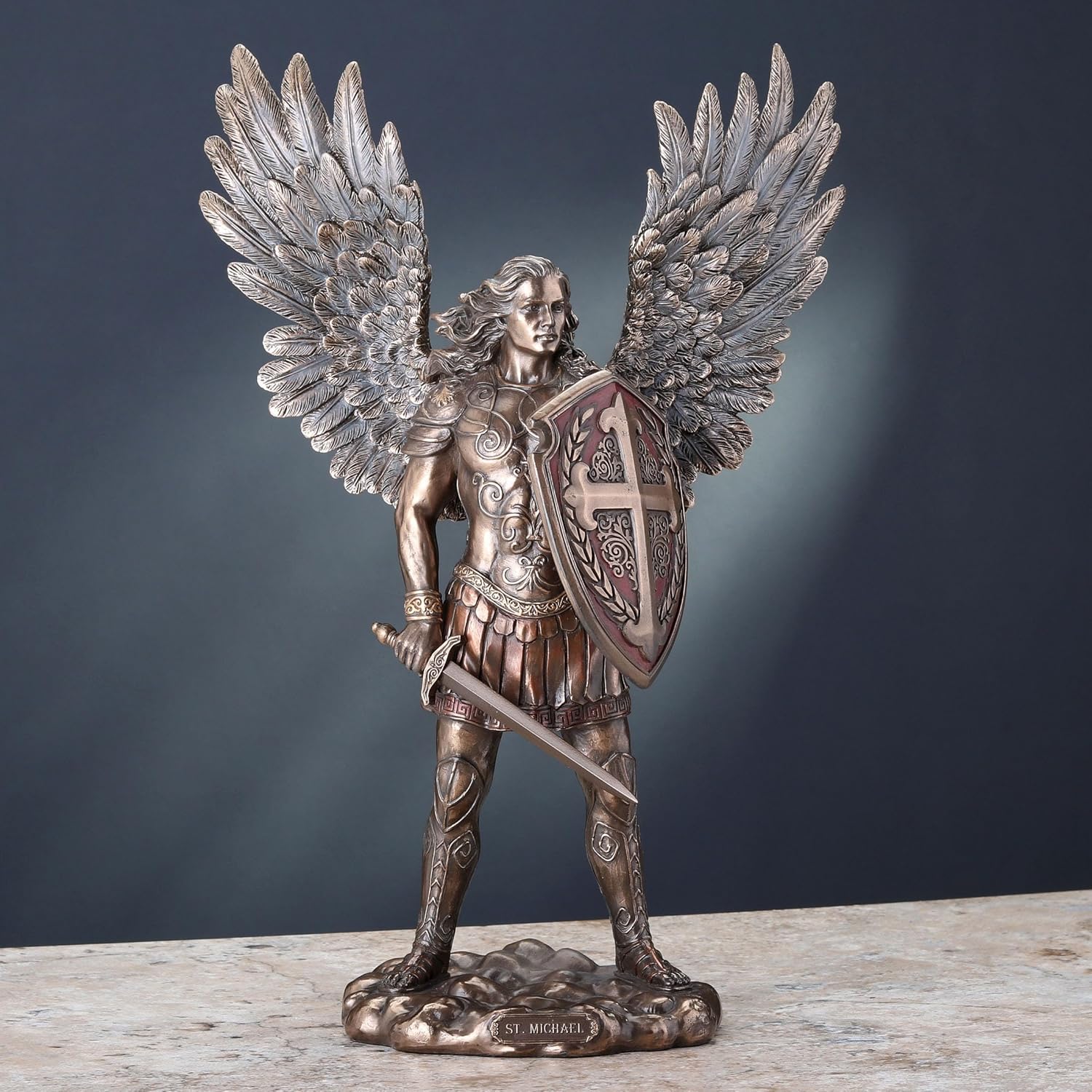 Veronese Design 14 Inch Saint Michael The Archangel in Battle Armor Cold Cast Resin Statue Antique Bronze Finish Sculpture - Image 2