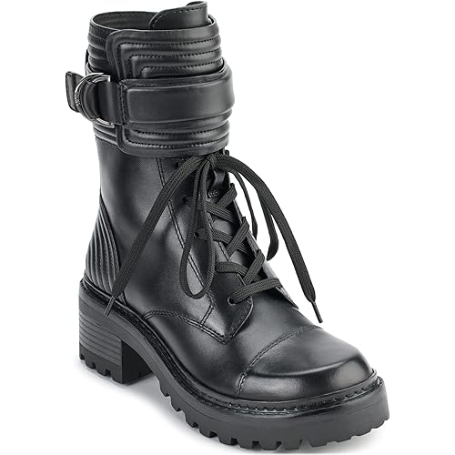 DKNY Women's Smooth Lace Up Leather Combat Boot Fashion
