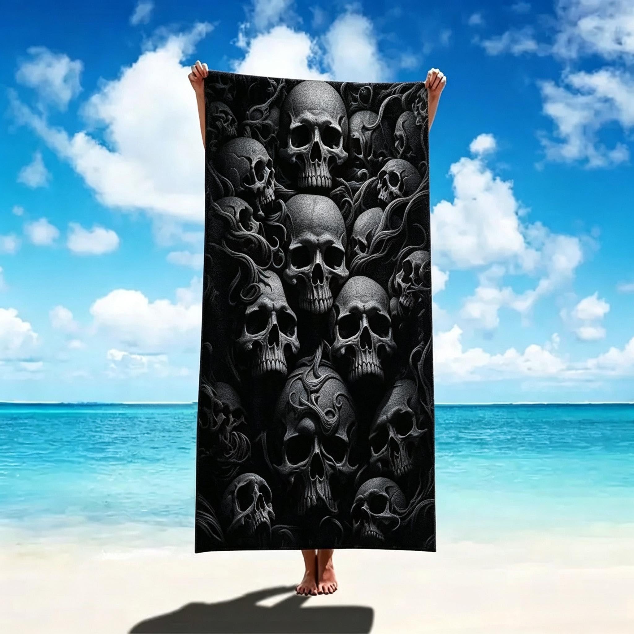 YZQGLHP Microfibre Quick Drying Stacked Skulls Beach Towel 80x180cm