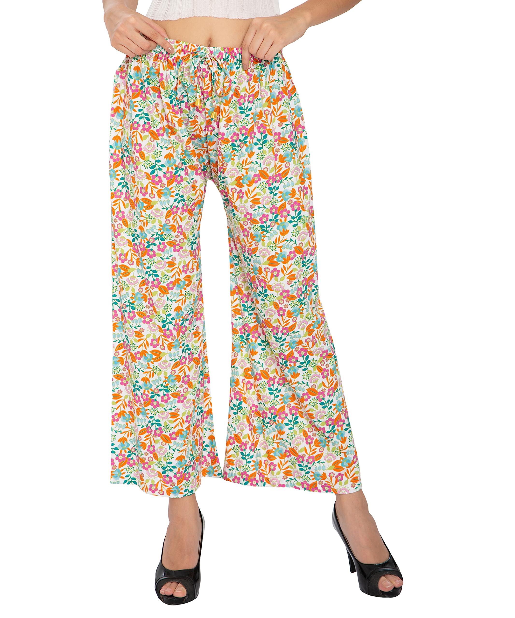 Women Printed Rayon Palazzo/Belted Straight Trouser || Summer Rayon Flared Trouser || Multicolor Printed Palazzo-image-22