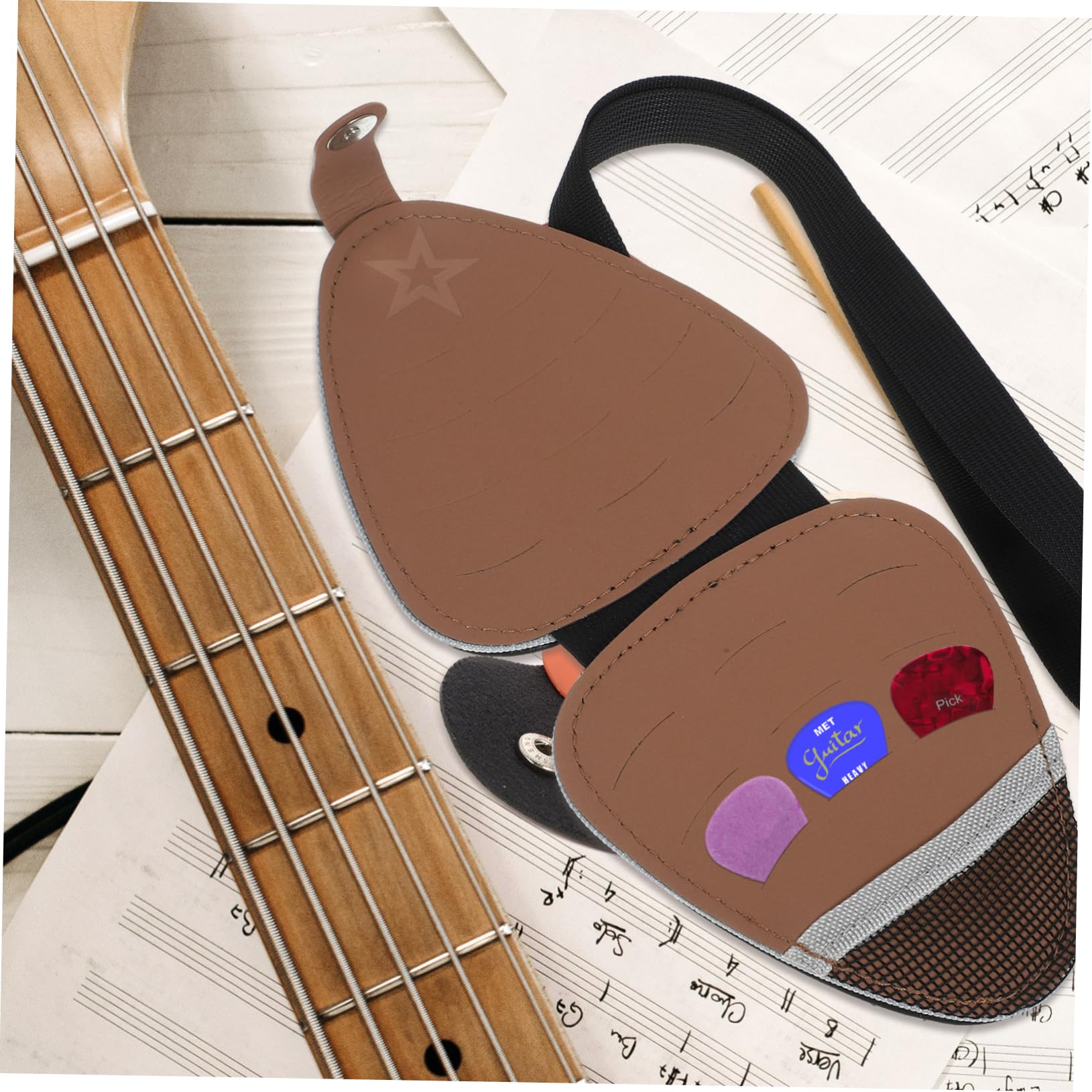 ULDIGI Leather Guitar Pick Storage Bag Design with Lanyard for Easy Carrying Holds Picks Durable Leather Guitar Accessory for Musicians