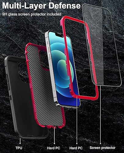 Miniatura 3 de Funda para iPhone 12 y iPhone 12 Pro (6.1 pulgadas), con 2 protectores de pantalla de vidrio templado protección resistente contra caídas de grado