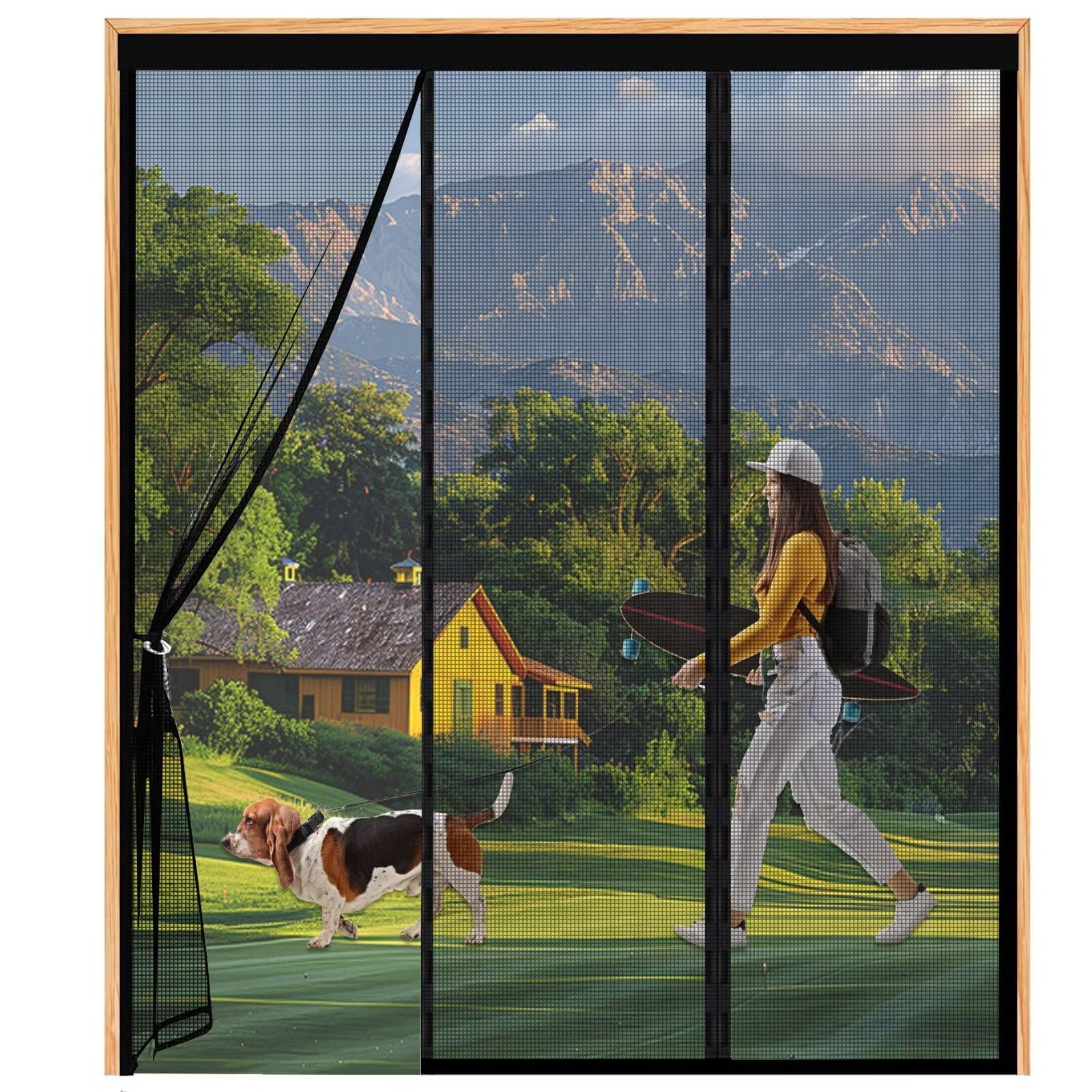 Vollenc Black-B Fly Screens Doors Nets Patio Curtain Insect Mesh For Keeping Out Flies & Bug, Flyscreen French Doors, Mosquito Double Door Magnetic Screenfly Doors 90X210cm Black