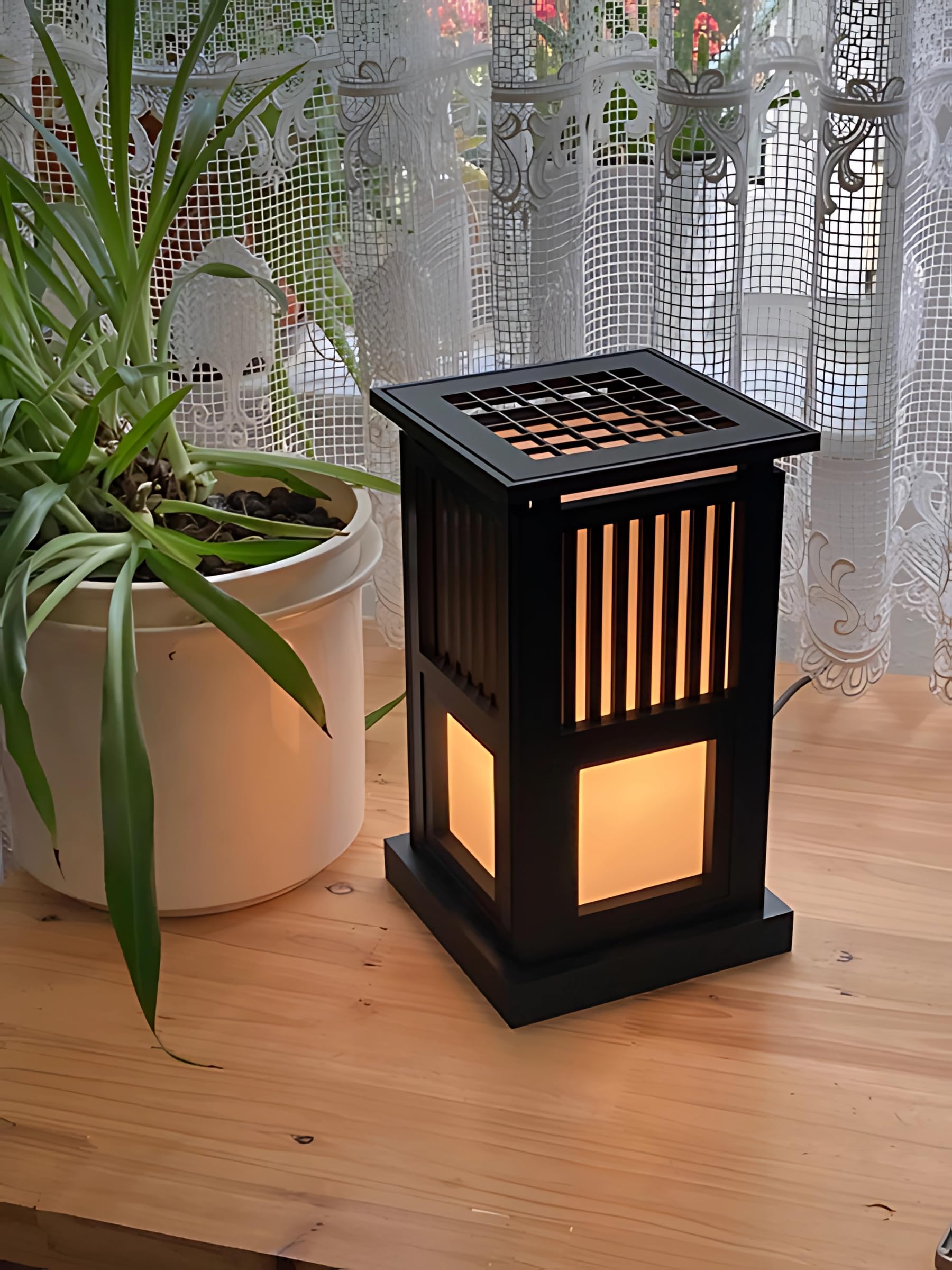 Hikari Lantern Table Lamp, Black Frame with White Diffuser, Japanese Style, Modern Shoji-Style Design, Plug-and-Play, E27 lamp by FastenFab-image-41